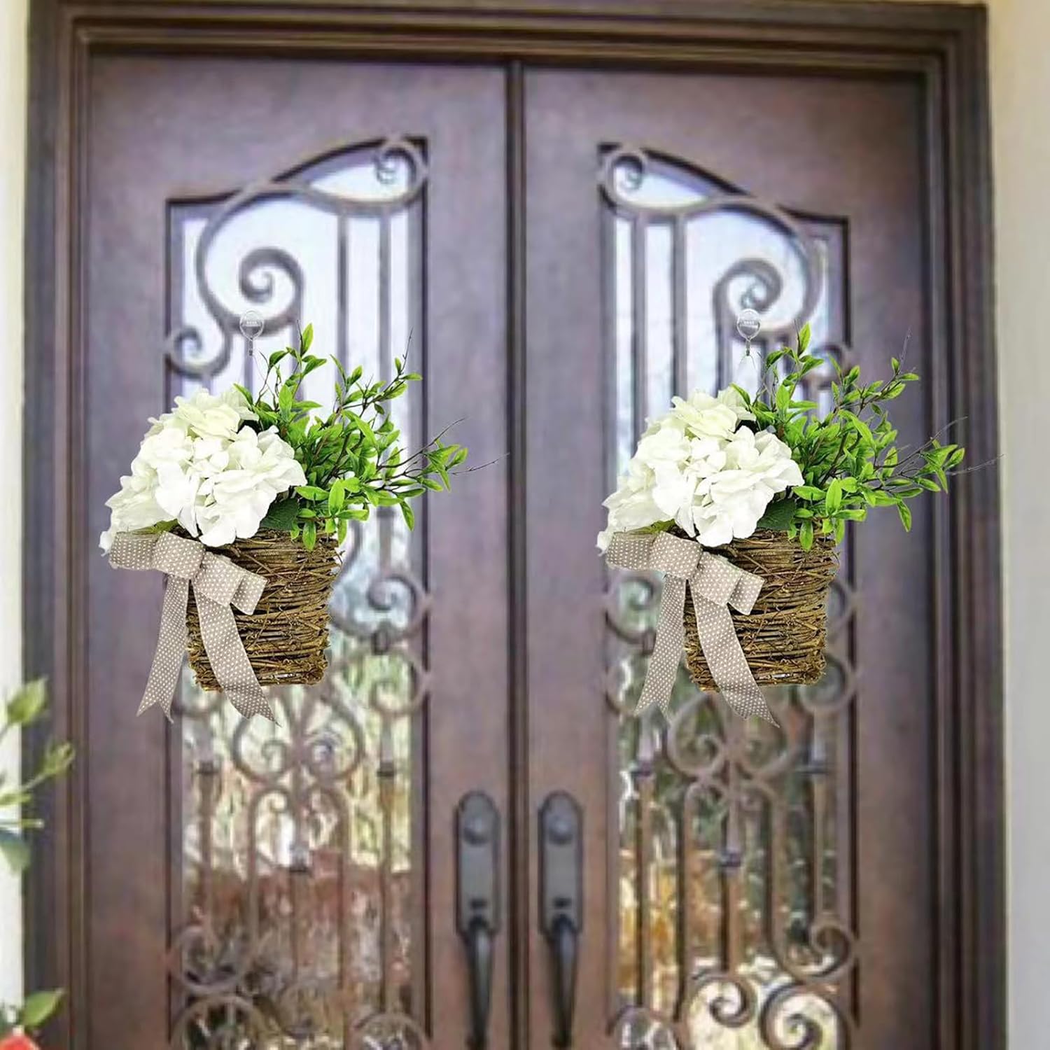 Cream Hydrangea Door Wreath Basket Hanger