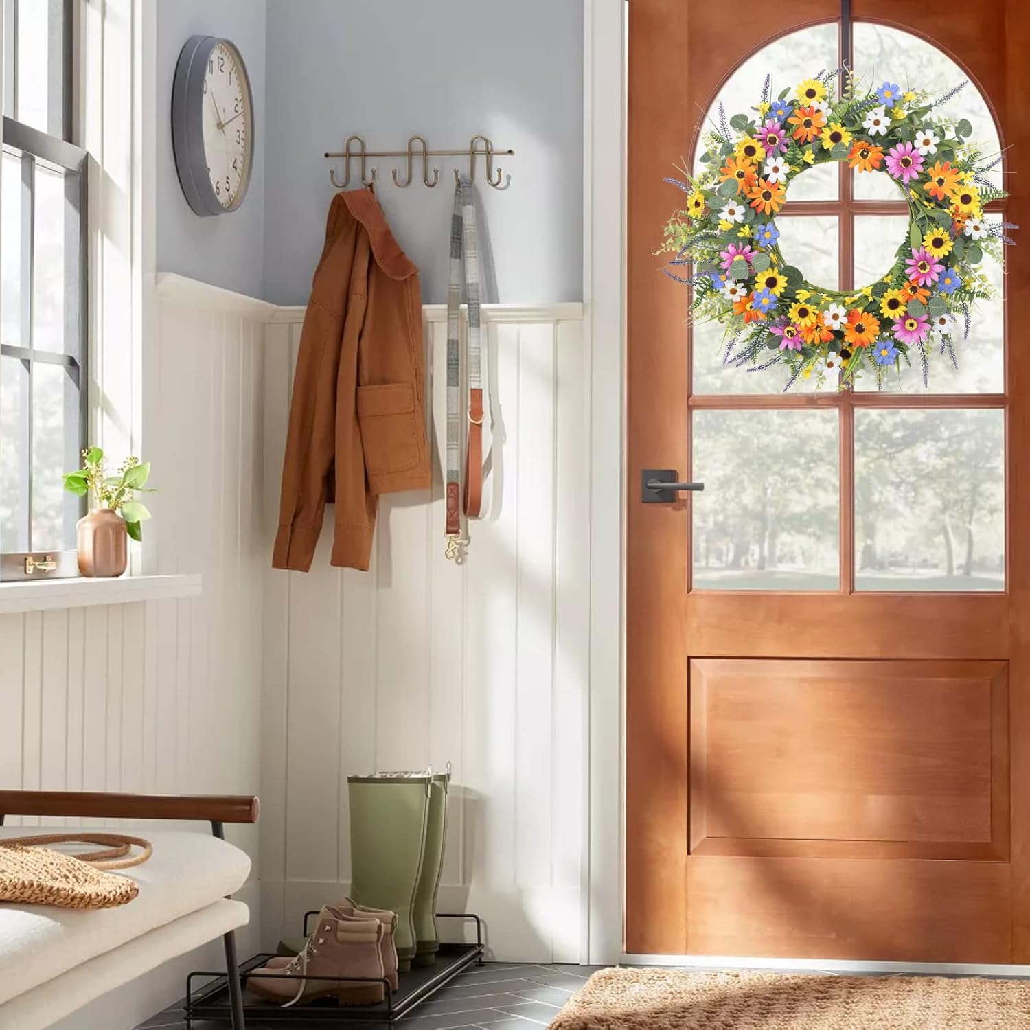 GTIDEA 24 Inch Summer Wreath with Flowers