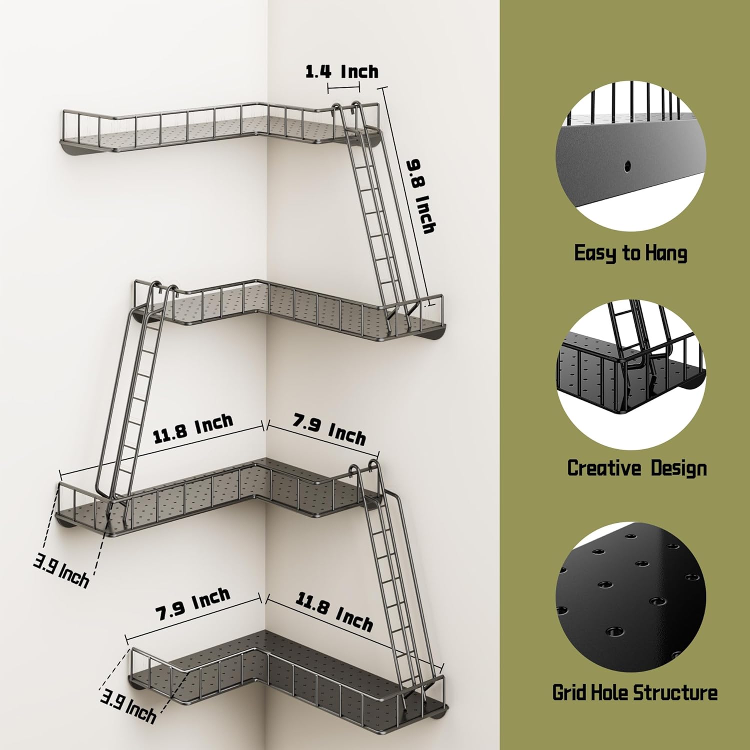 Fire Escape Wall Shelf 4-Tier Modern City Style Black