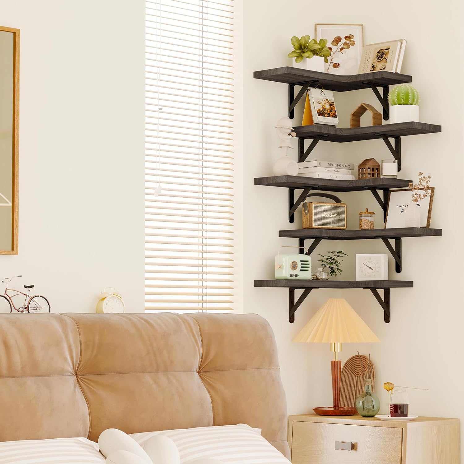 Fixwal Floating Corner Shelves Set of 5 Weathered Grey