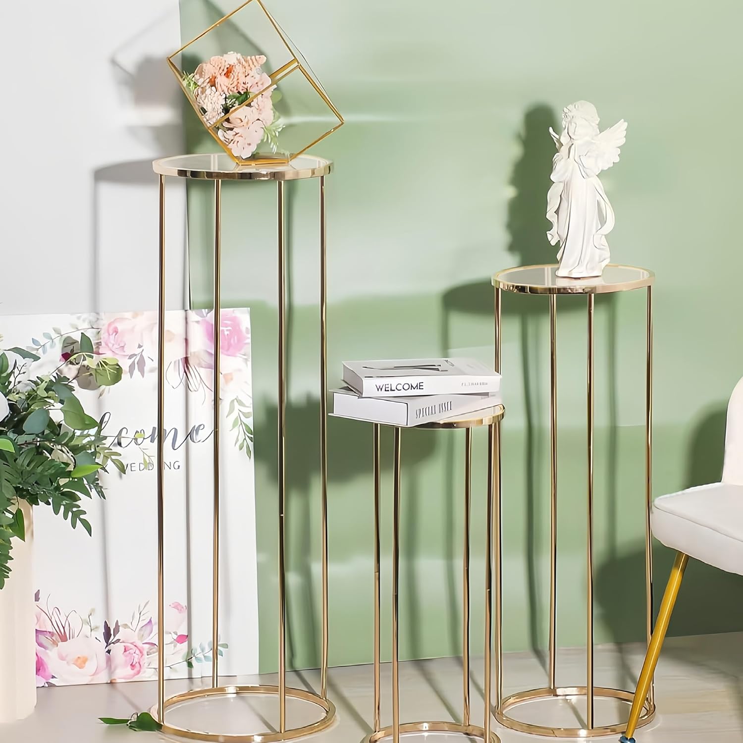 OIHYA 3PCS Gold Cylinder Plant Stand for Parties