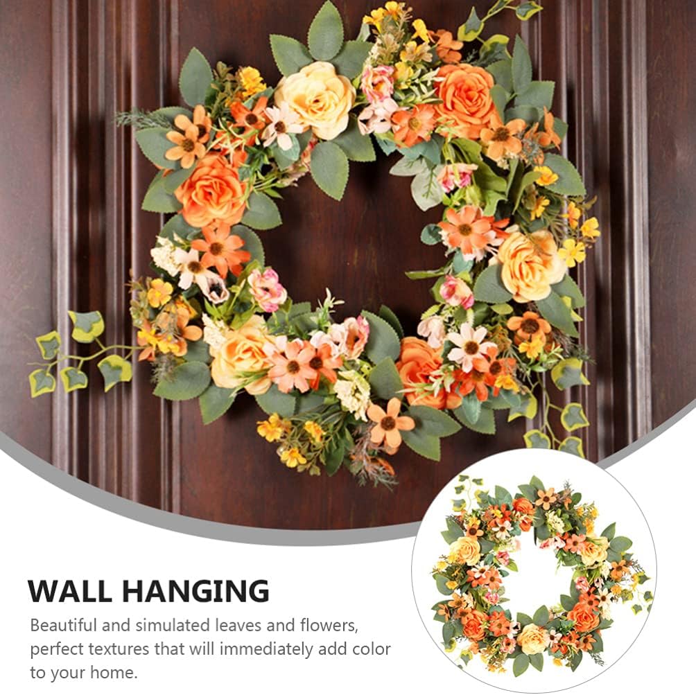 ABOOFAN Artificial Peony Wreath with Daisies and Green Leaves