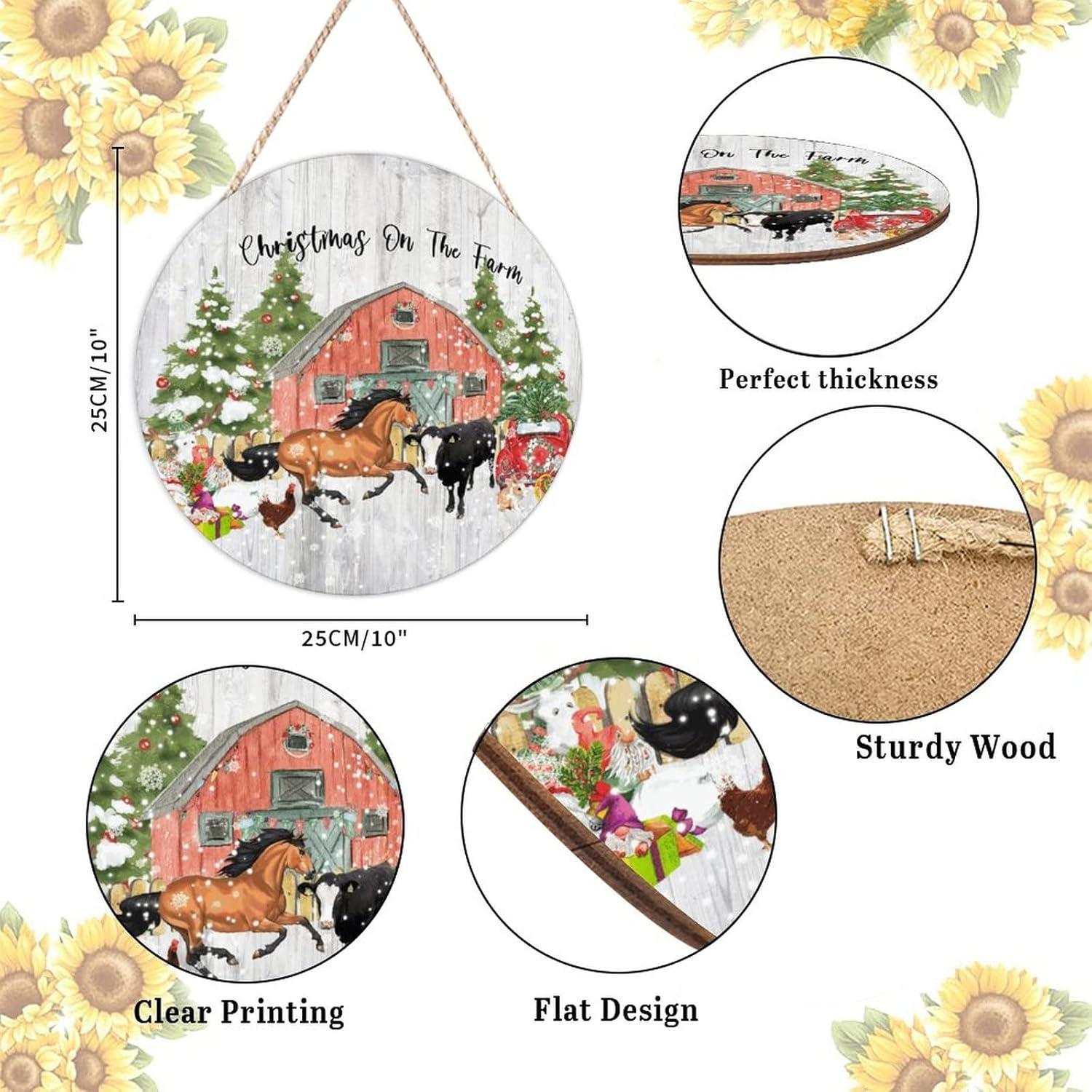 Farmhouse Door Hanger Decor 10x10in Wood Sign