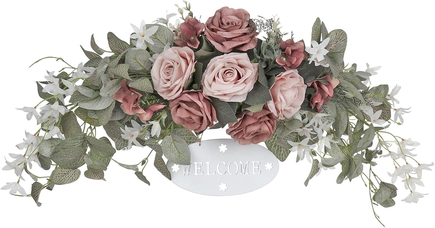 POTRUWE Artificial Rose and Leaves Front Door Wreath