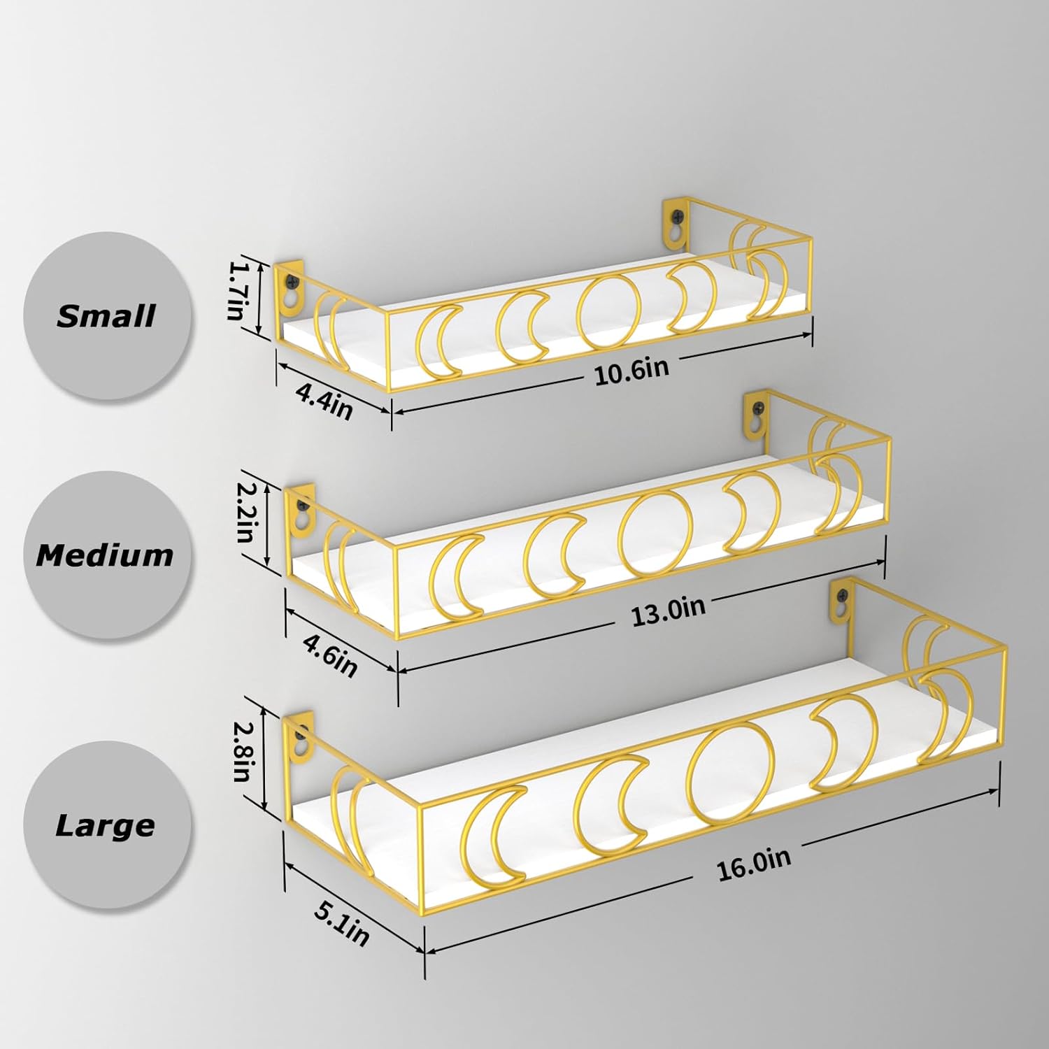 PHAREGE Moon Phase Floating Shelves Set of 3
