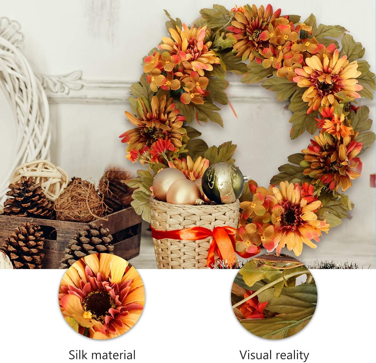 ABOOFAN Artificial Hydrangea Wreath for Halloween and Thanksgiving