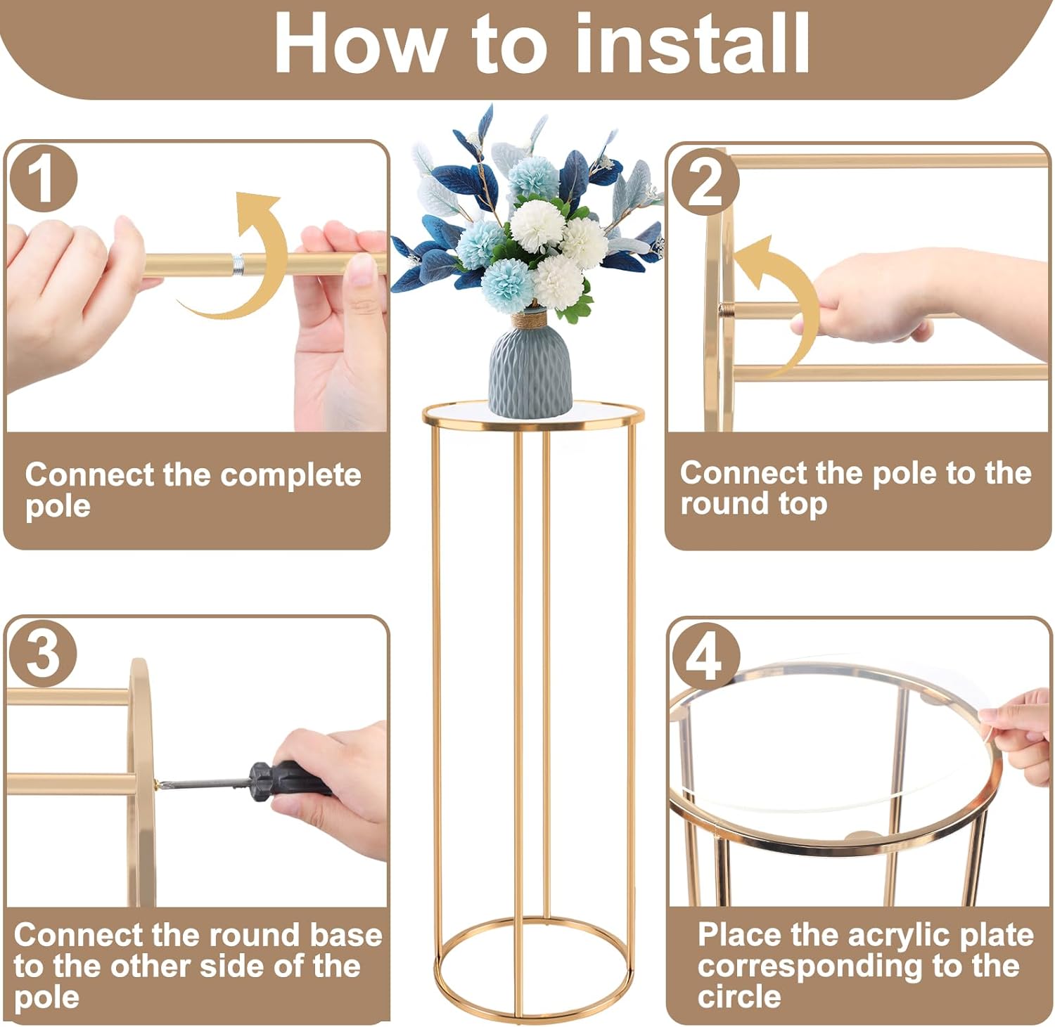 3pcs Cylinder Pedestal Stand Rose Gold