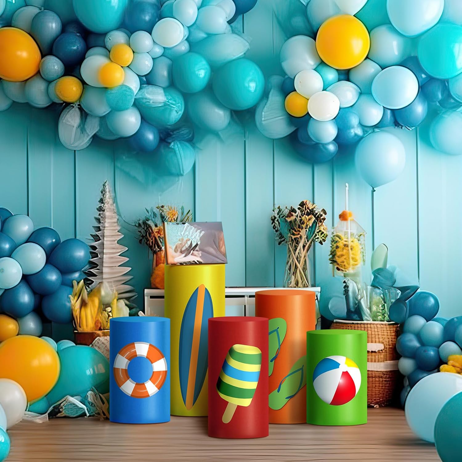 5 Pcs Summer Cylinder Stand Covers for Decor