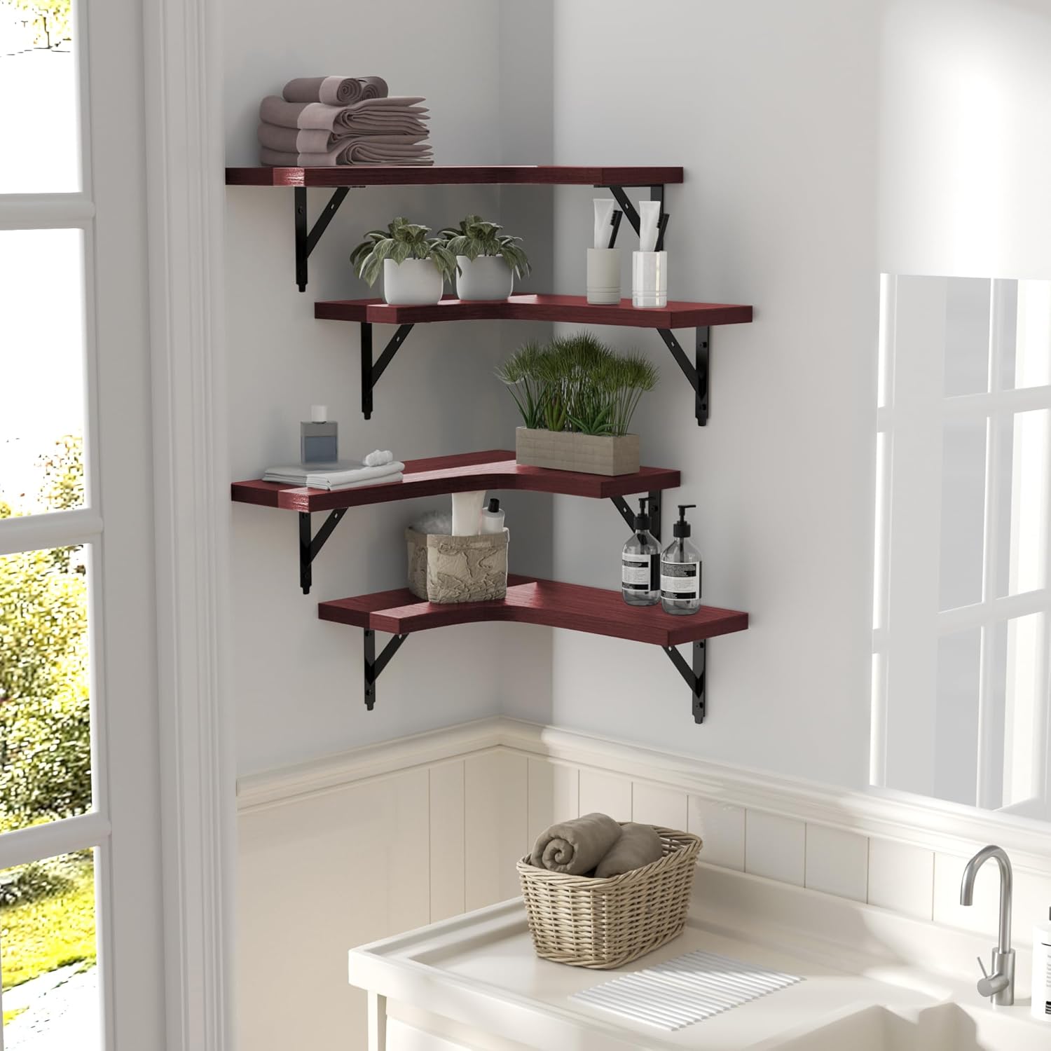 Corner Floating Shelves Set of 4 in Red