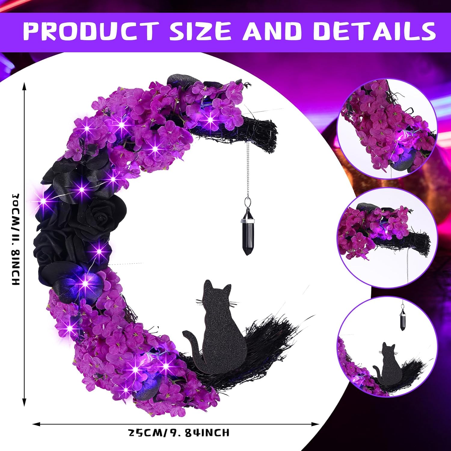 Ceenna Halloween Moon Wreath with Black Roses