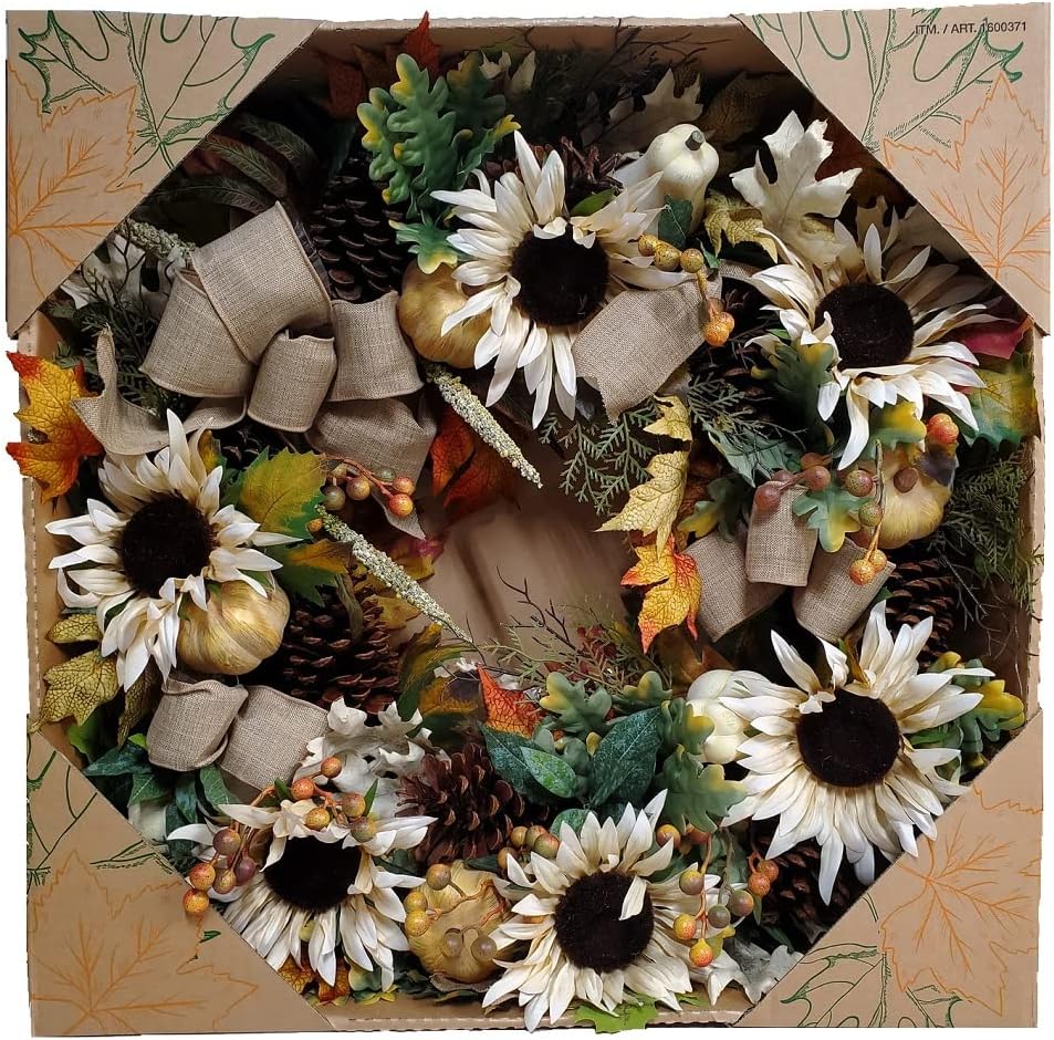 30 Inch Fall Harvest Artificial Wreath with Cream Sunflowers