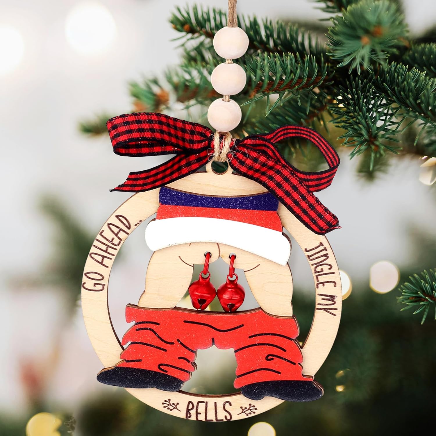 Funny Christmas Wooden Ornament with Naughty Santa Design