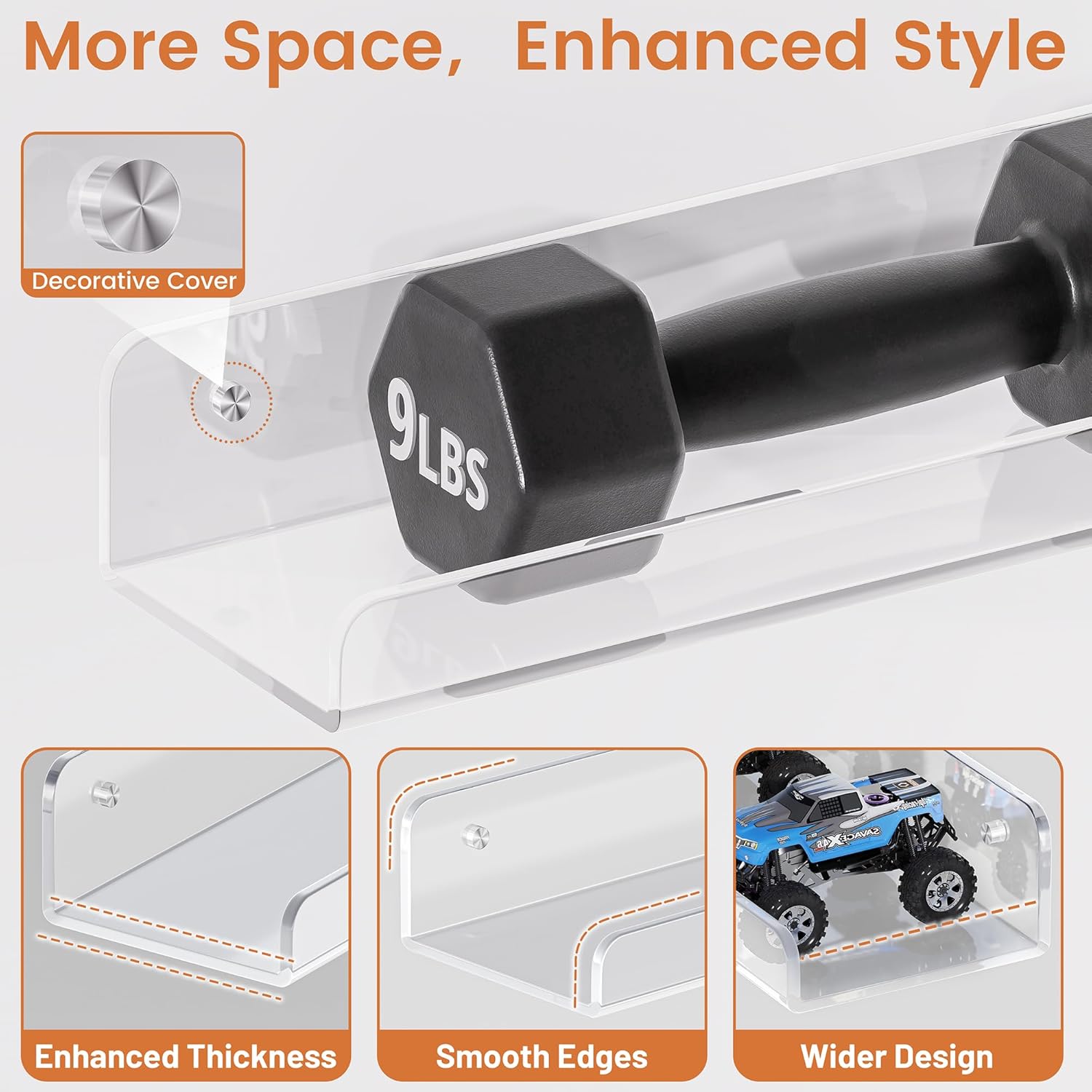Clear Floating Shelves for Wall 15 Inch 4 Pack