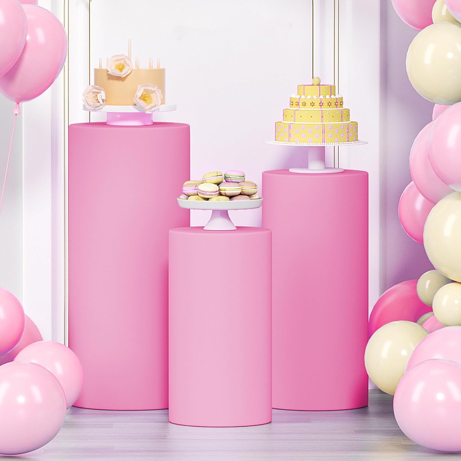 LEBENGURU 3Pcs Cylinder Pedestal Stand Covers Pink