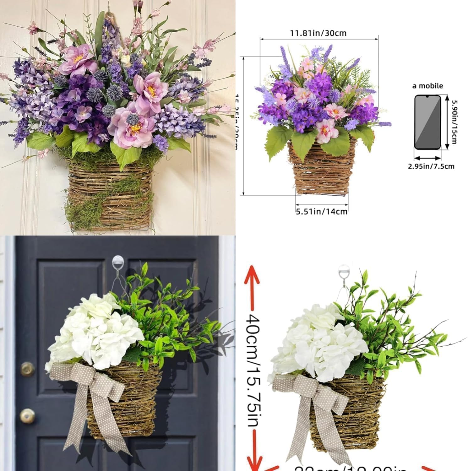 2025 Cream Hydrangea Door Wreath Basket Decor