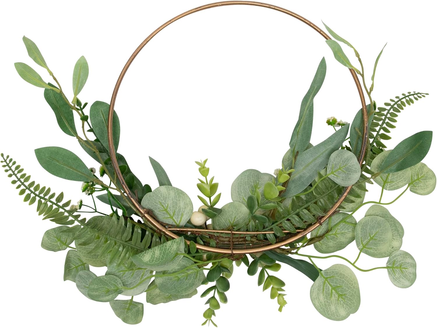 Eucalyptus Leaf and Fern Golden Ring Wreath