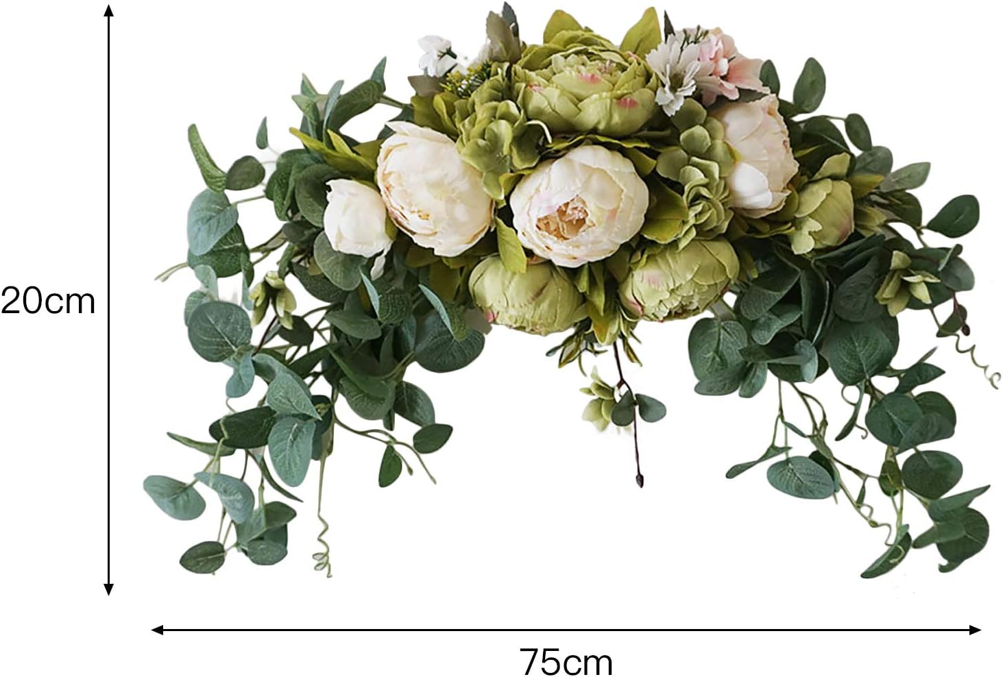 INFILM 30 Inch Wedding Artificial Peony with Green Leaves Swag
