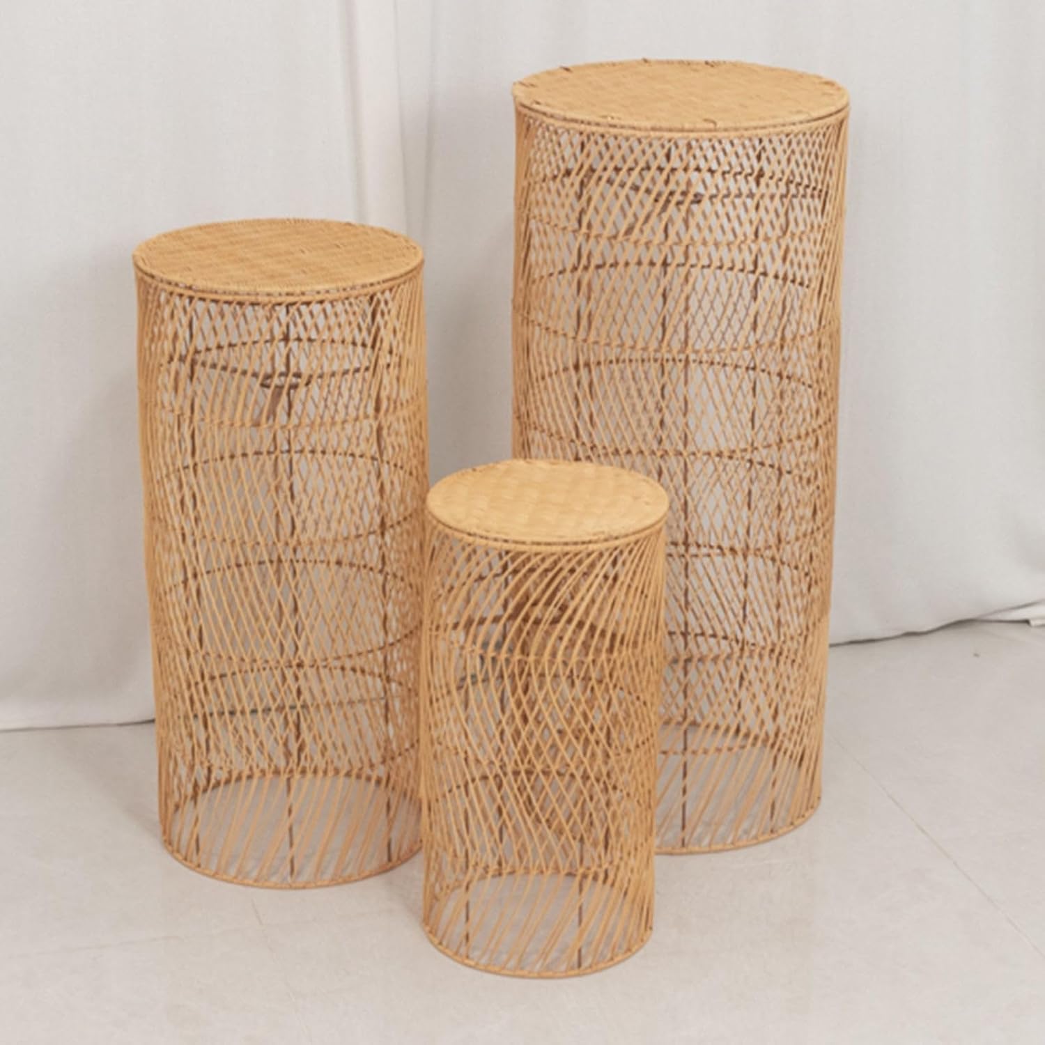 Efavormart Set of 3 Wicker Floor Lamp Shades with Wave Patterns