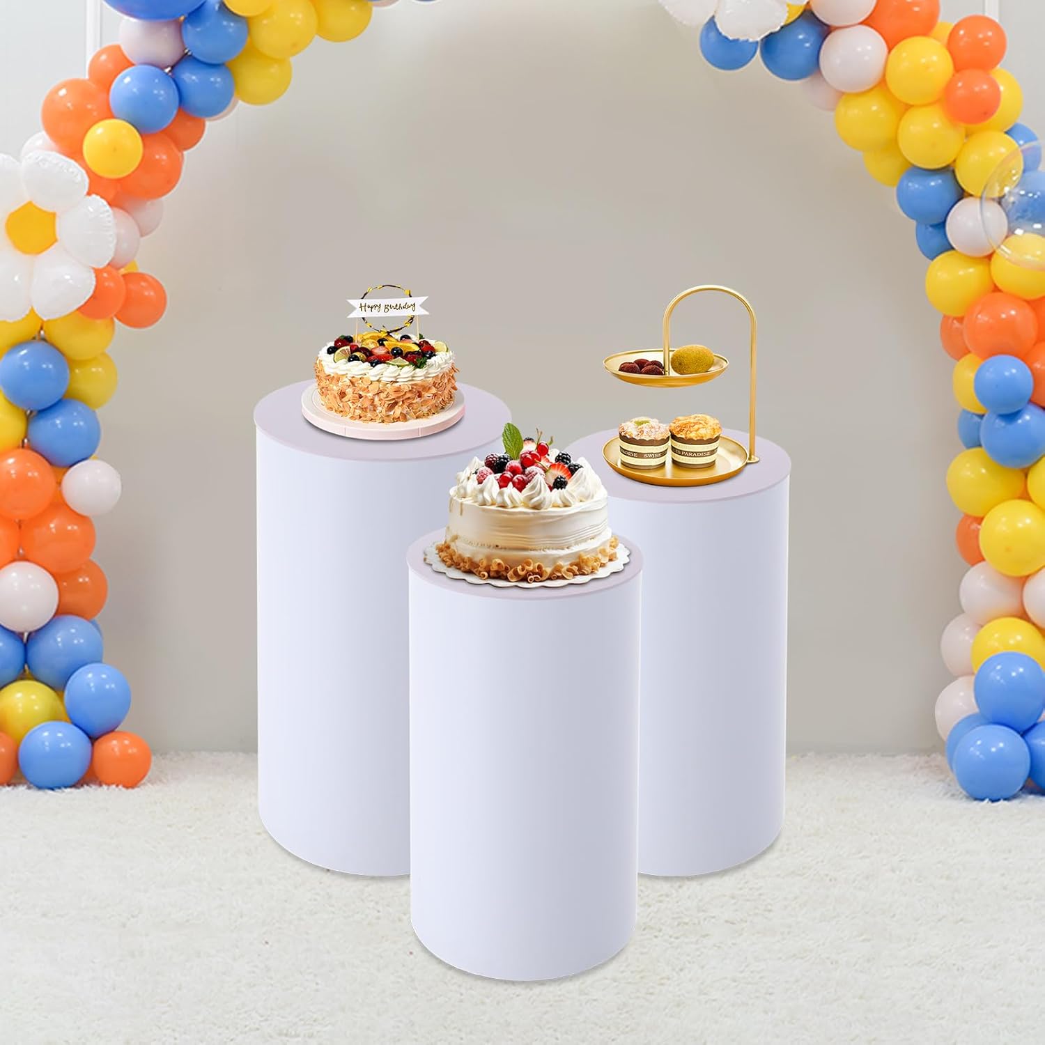 3pcs White Cylinder Display Pedestal Stand for Parties