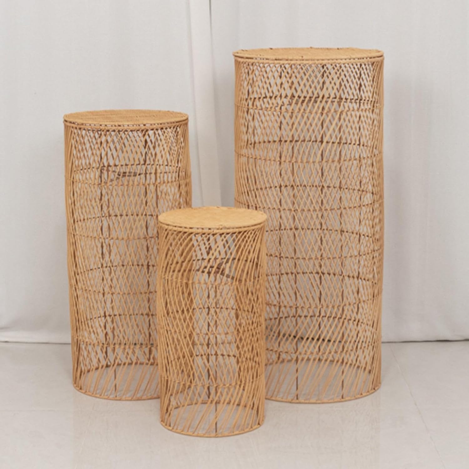 Efavormart Set of 3 Wicker Floor Lamp Shades with Wave Patterns
