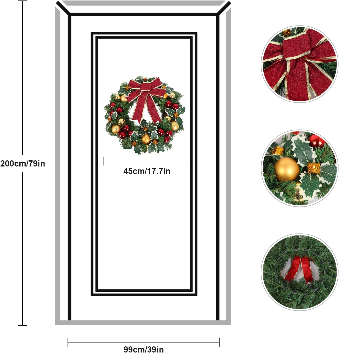 LASPERAL 17 Inch Artificial Christmas Door Wreath