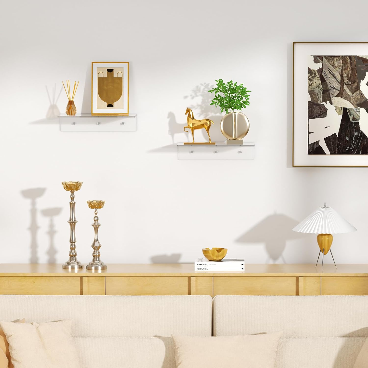 FEMELI 2 PCS 12 Inch Clear Acrylic Floating Shelves for Display