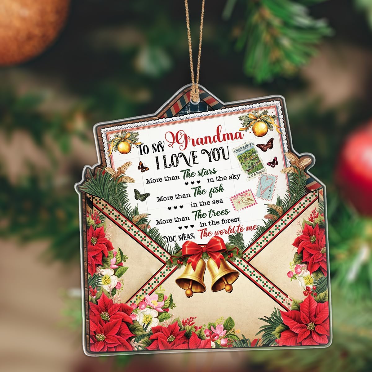 RABOWA Bell Merry Christmas Clear Acrylic Ornament