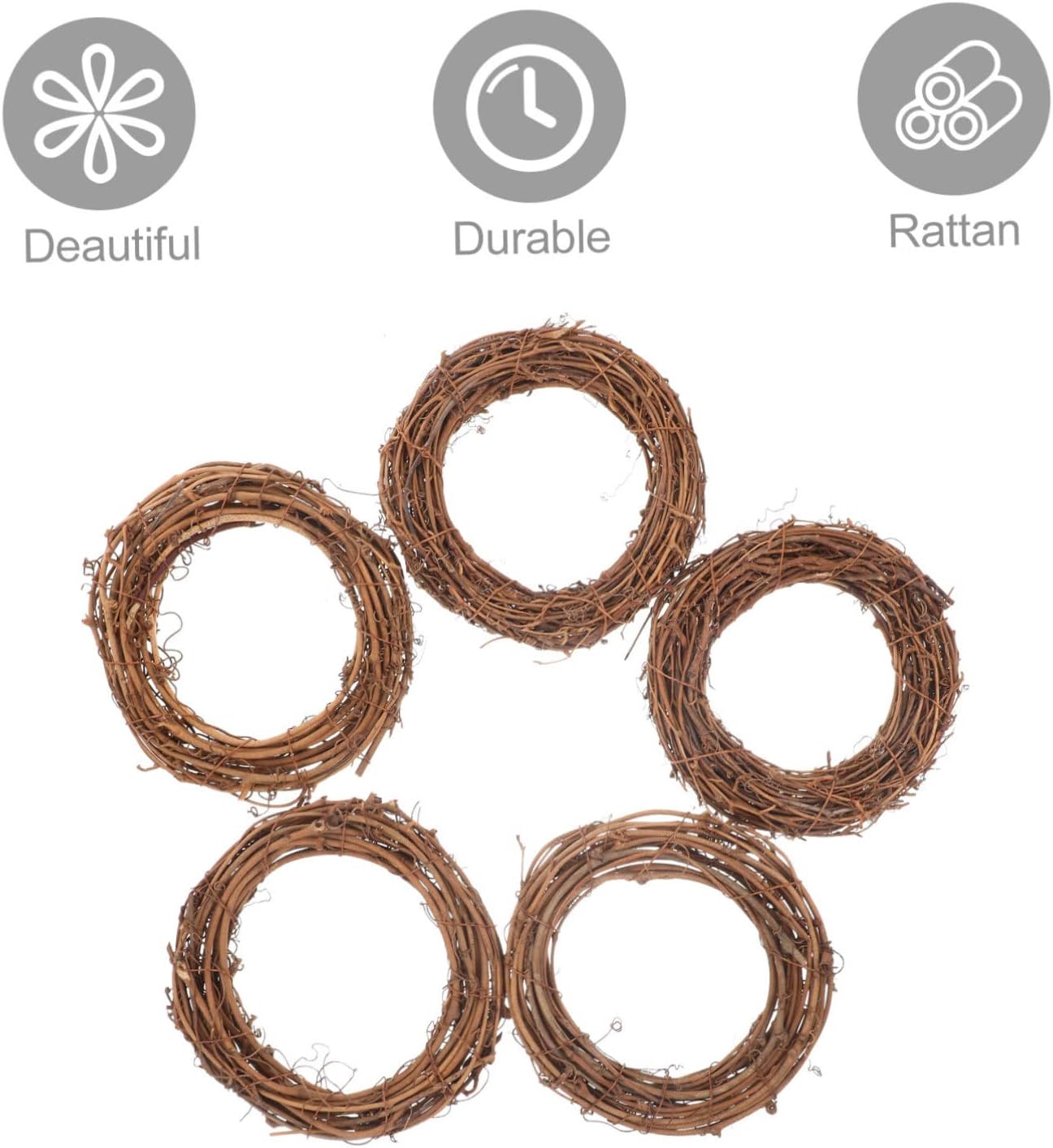 Unomor 5pcs Woven Rattan Wreath for Home Decor