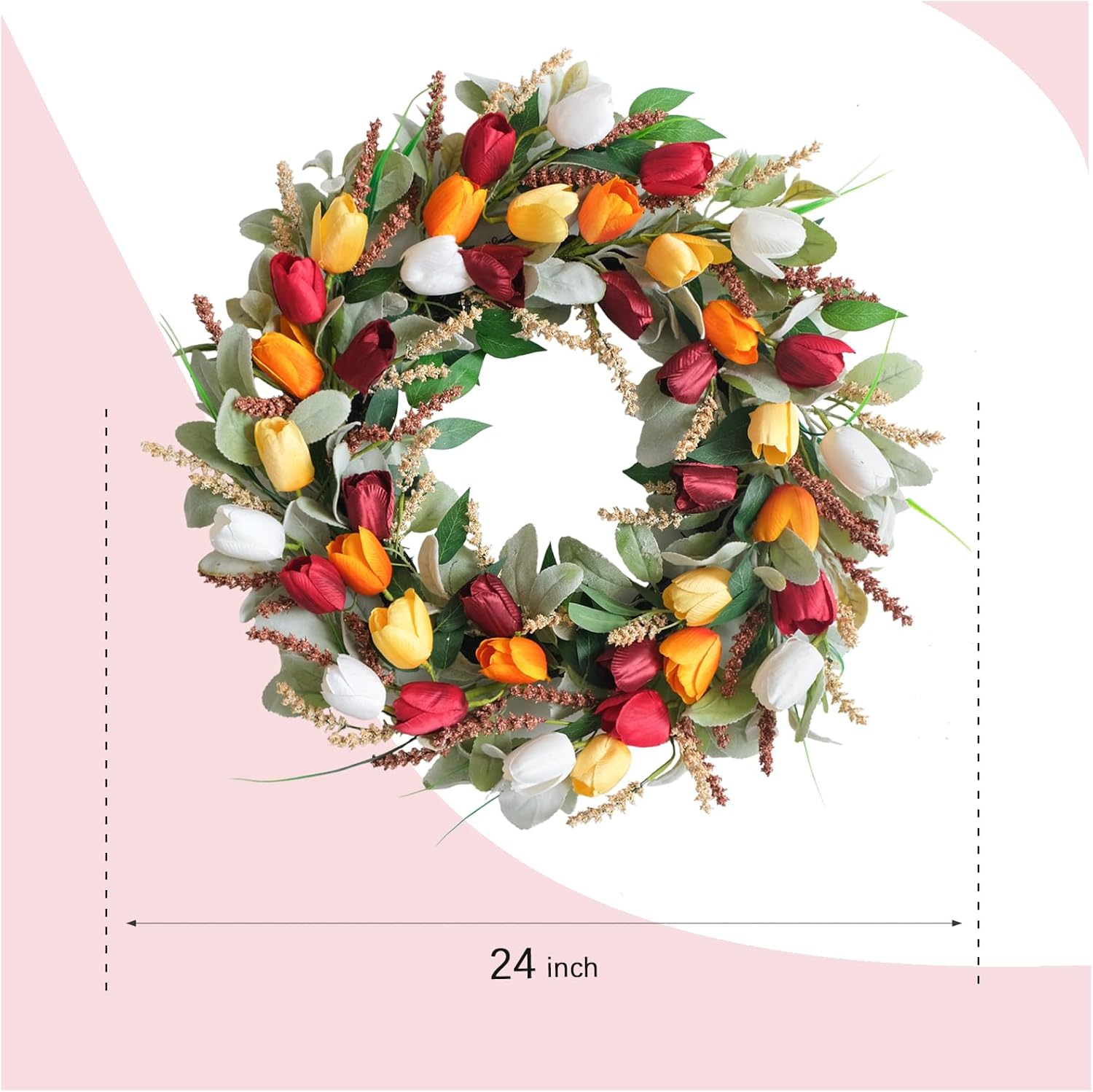 24 Inch Fall Tulip Wreath with Lamb Ears