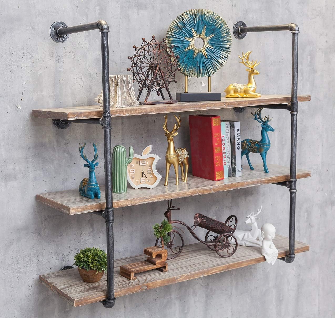 BIXIRAO 4-Tier Industrial Pipe Shelf Brackets