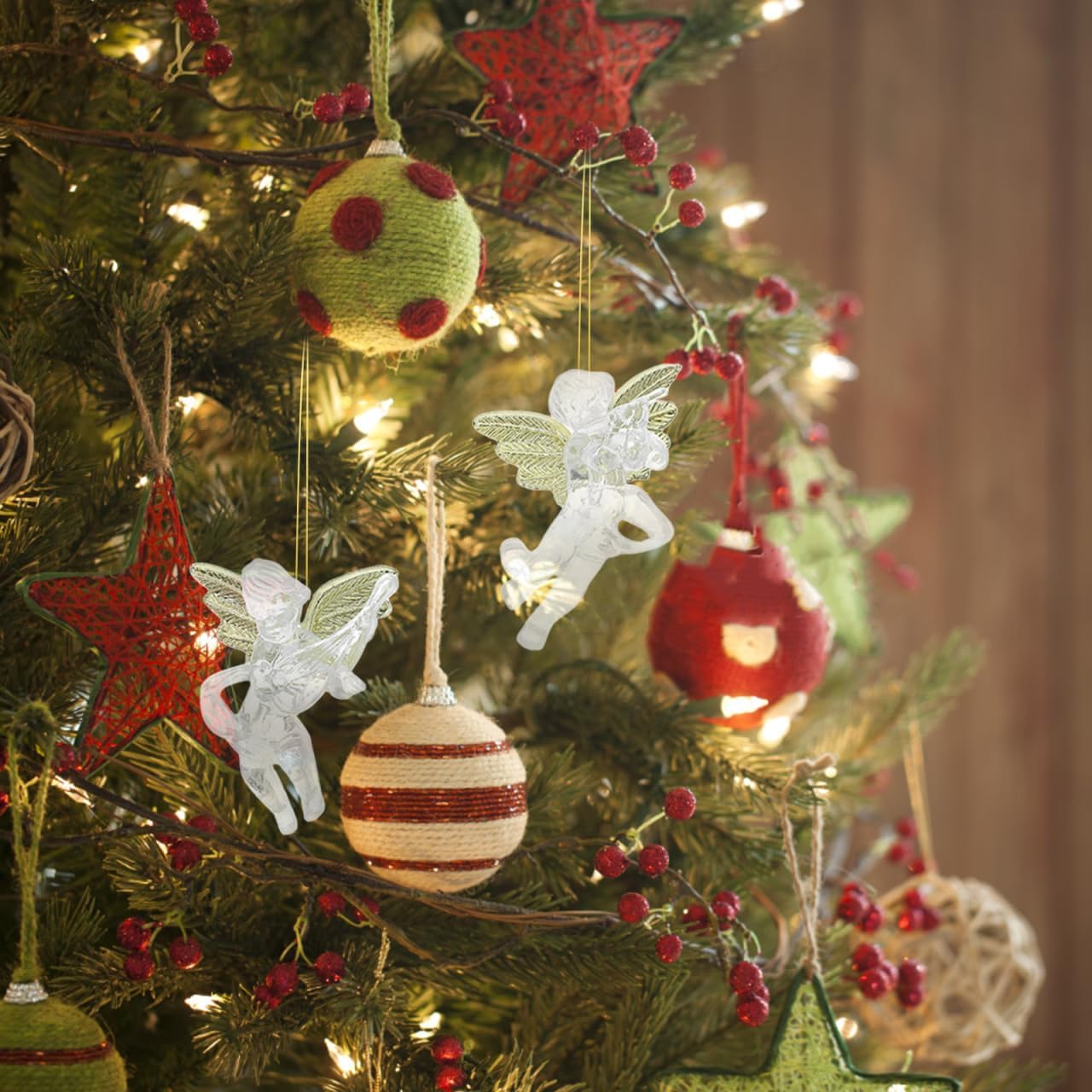 PRETYZOOM 24pcs Crystal Clear Christmas Angel Ornaments with Gold Wings