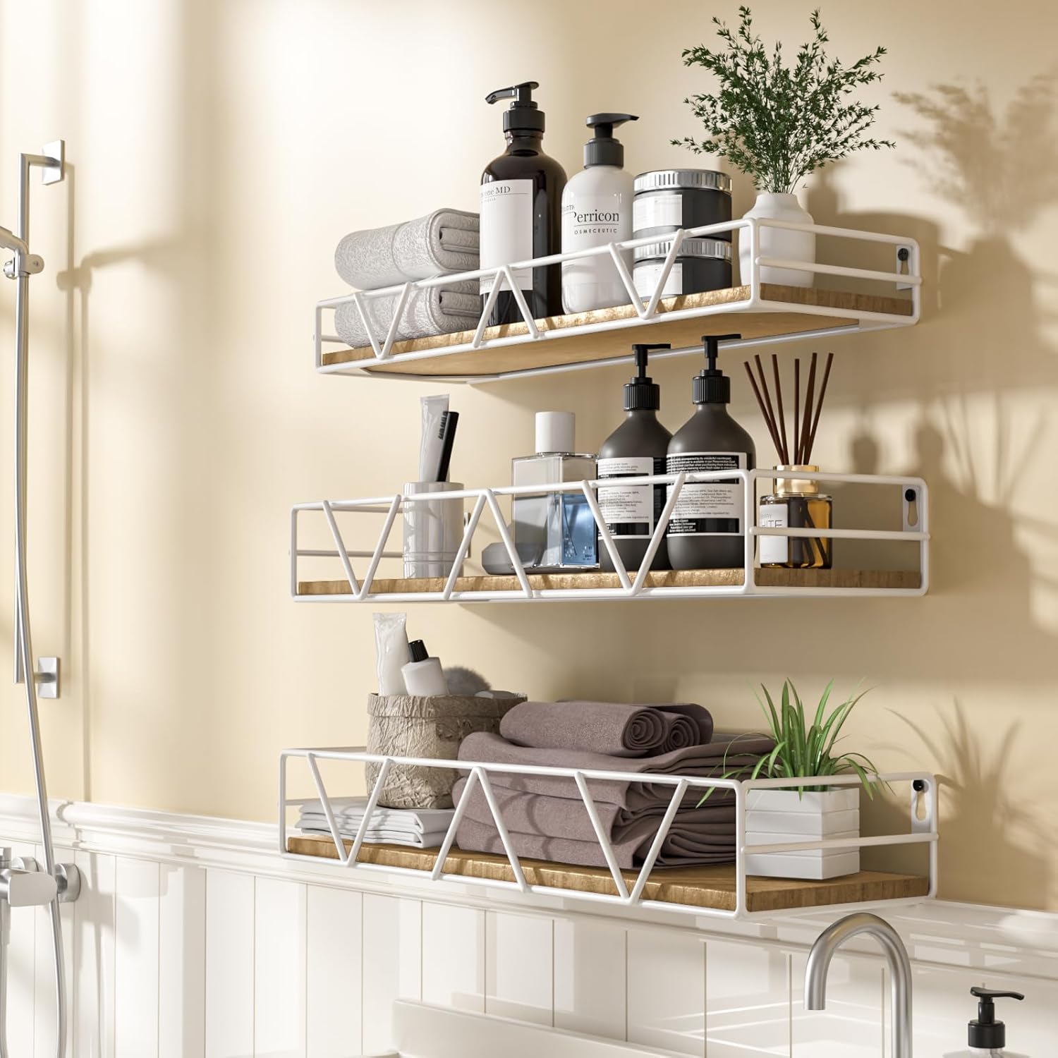 3 Piece Floating Wall Shelves Set White Farmhouse Style