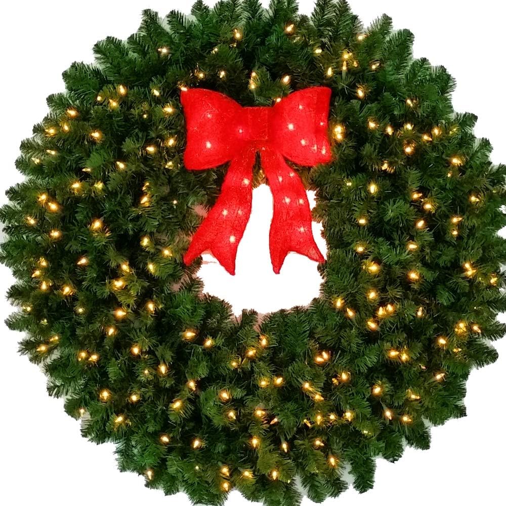 48 Inch Incandescent Christmas Wreath with Red Bow