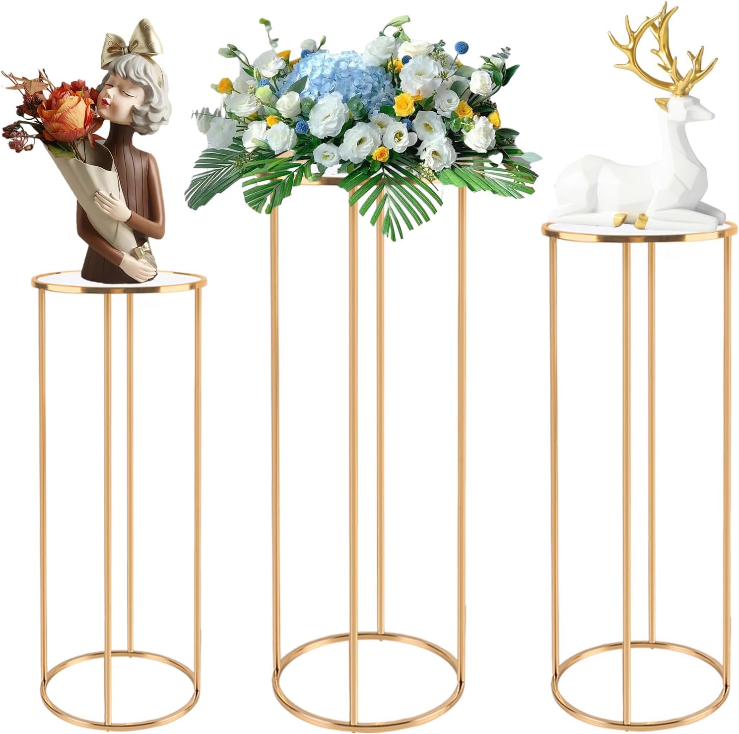 3pcs Cylinder Pedestal Stand Rose Gold