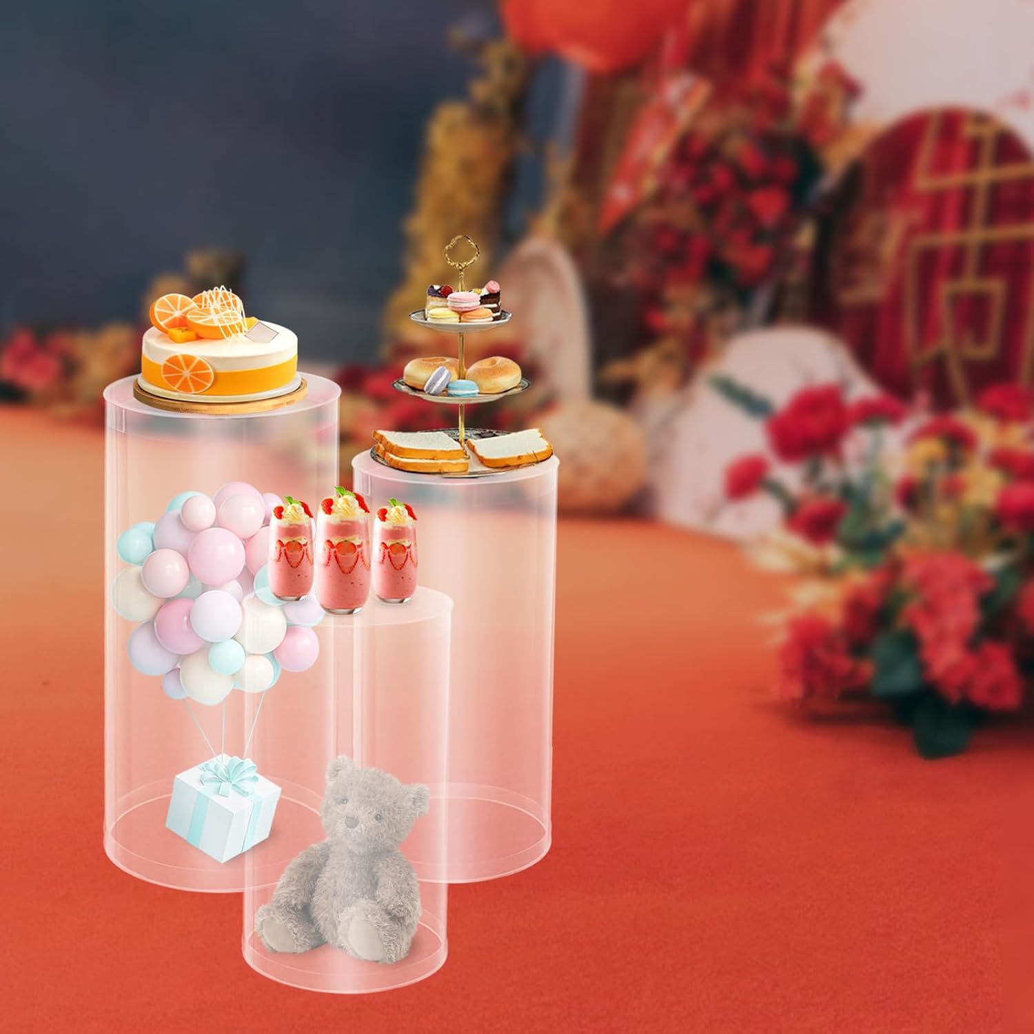 3PCS Cylinder Pedestal Stands for Wedding Displays