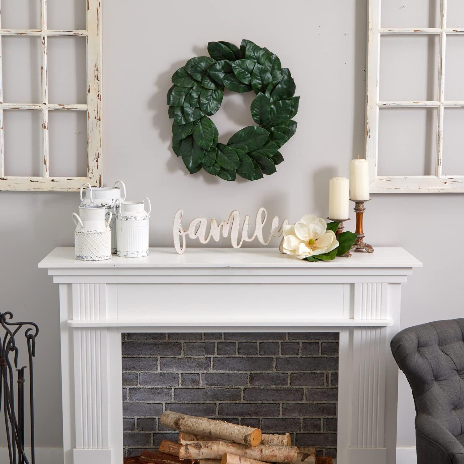 Nearly Natural 24 Inch Artificial Magnolia Leaf Wreath