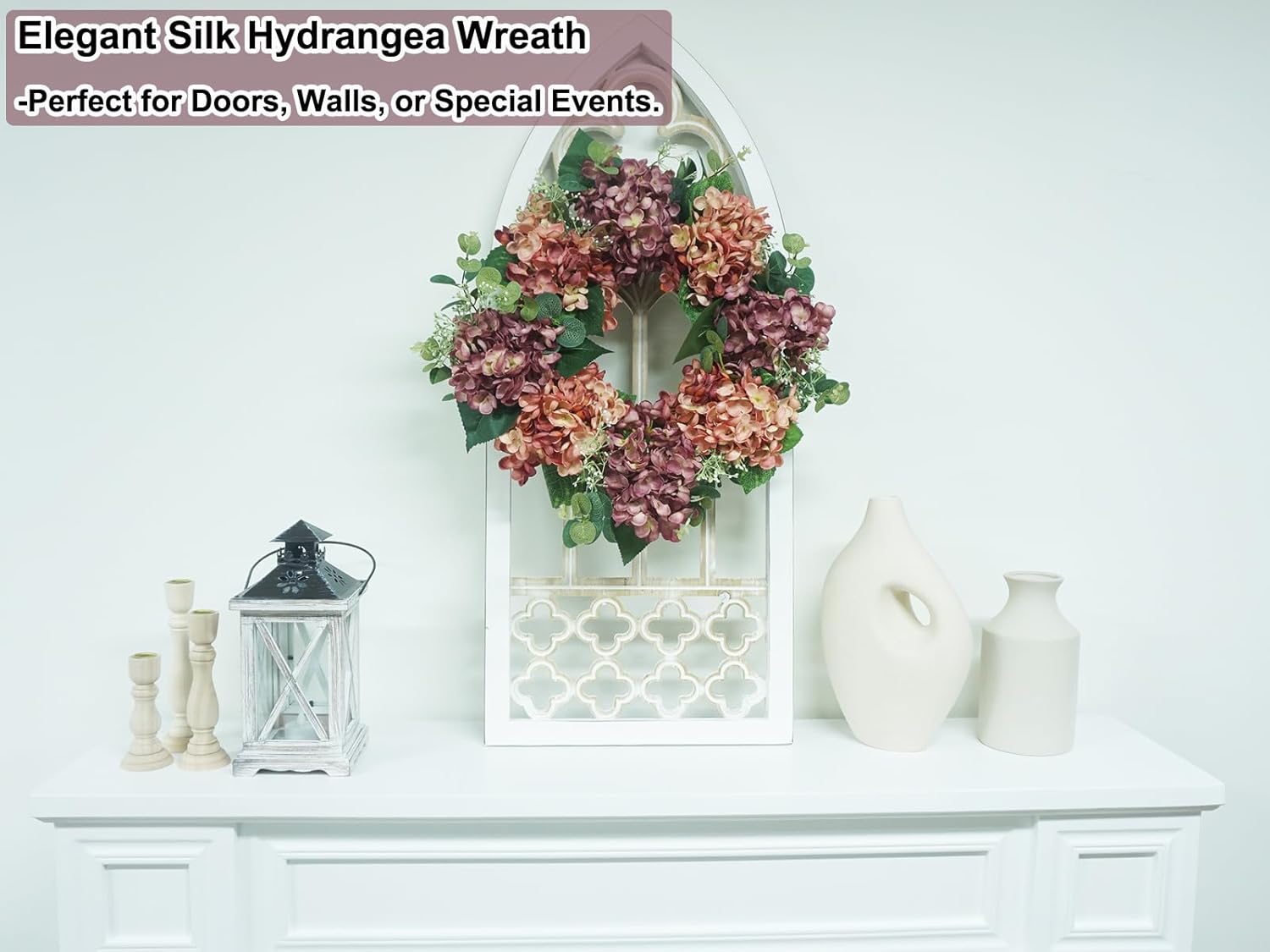 Hometrance 18 Inch Artificial Hydrangea Door Wreath