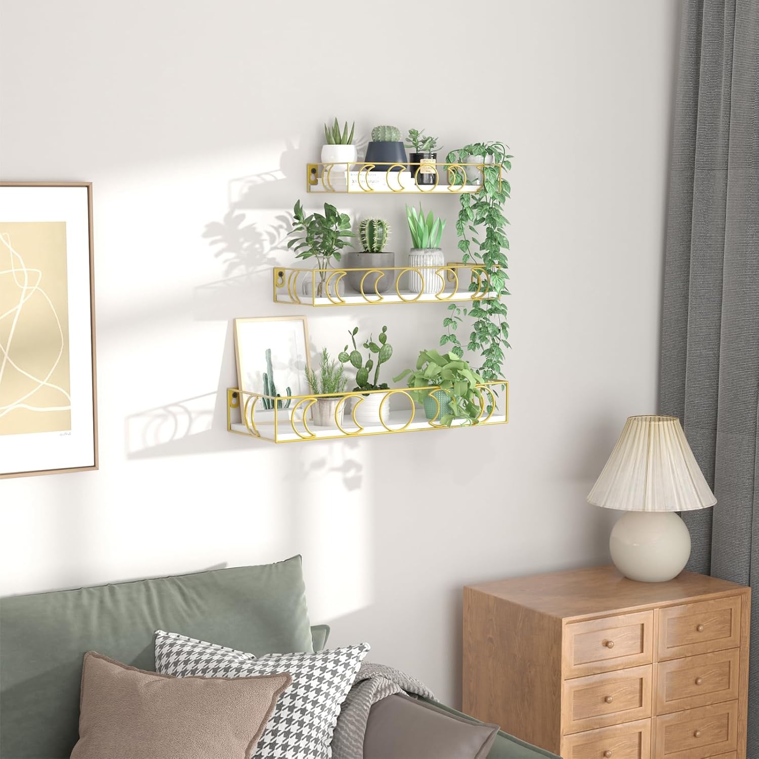 PHAREGE Moon Phase Floating Shelves Set of 3