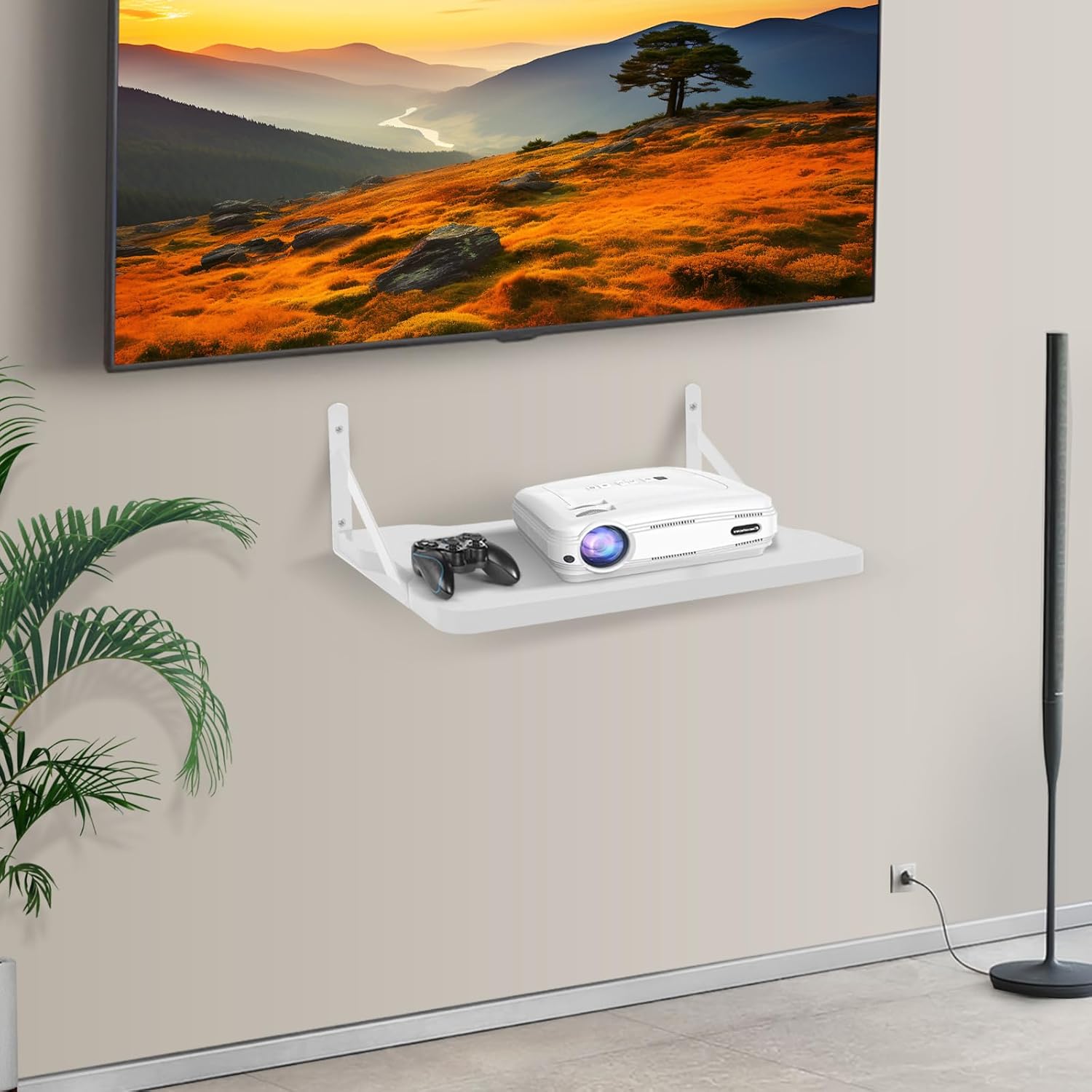 White Small Mini Projector Shelf Floating Mount
