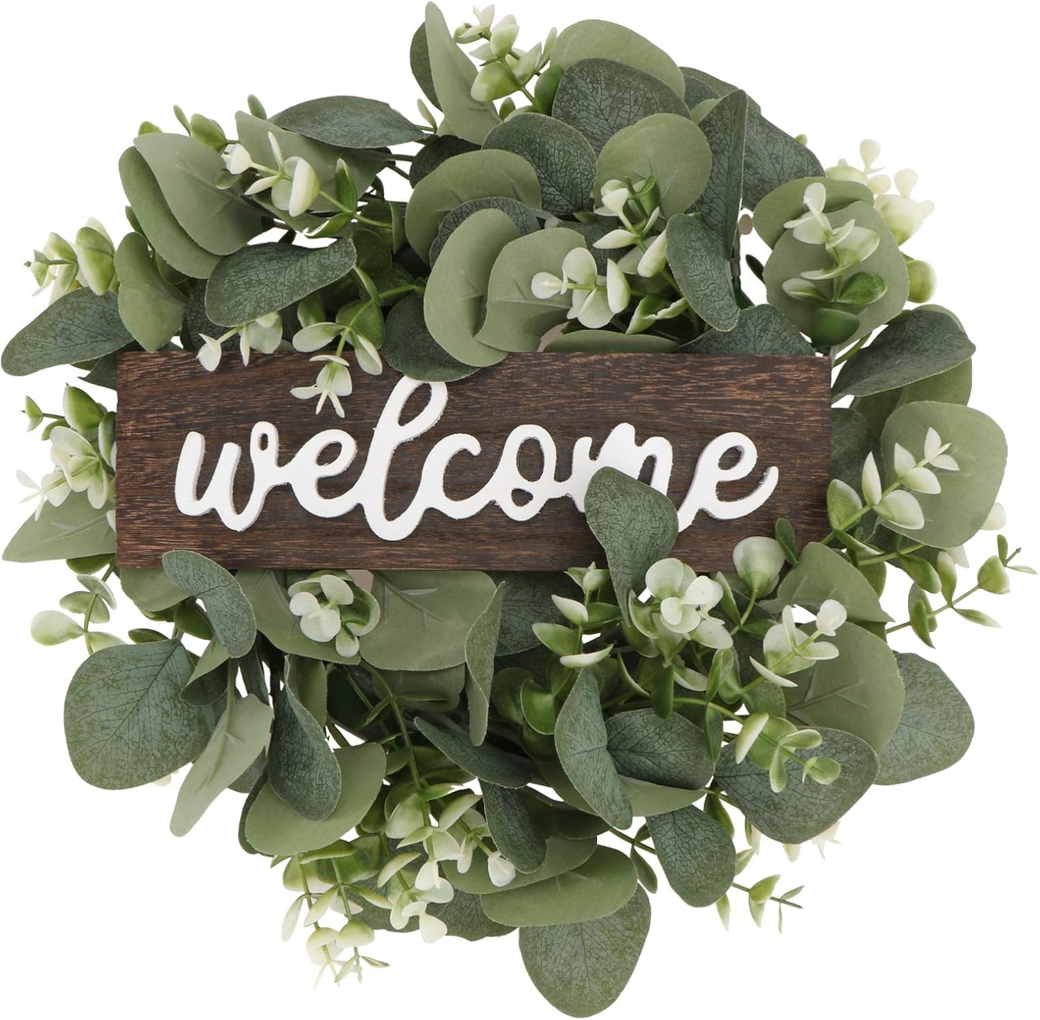 VALICLUD Welcome Wreath Door Sign with Green Leaves