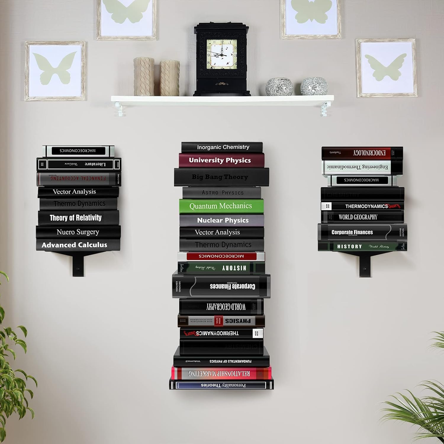8 Tier Floating Bookshelf 4 Pack Black Space Saving Vertical Shelves