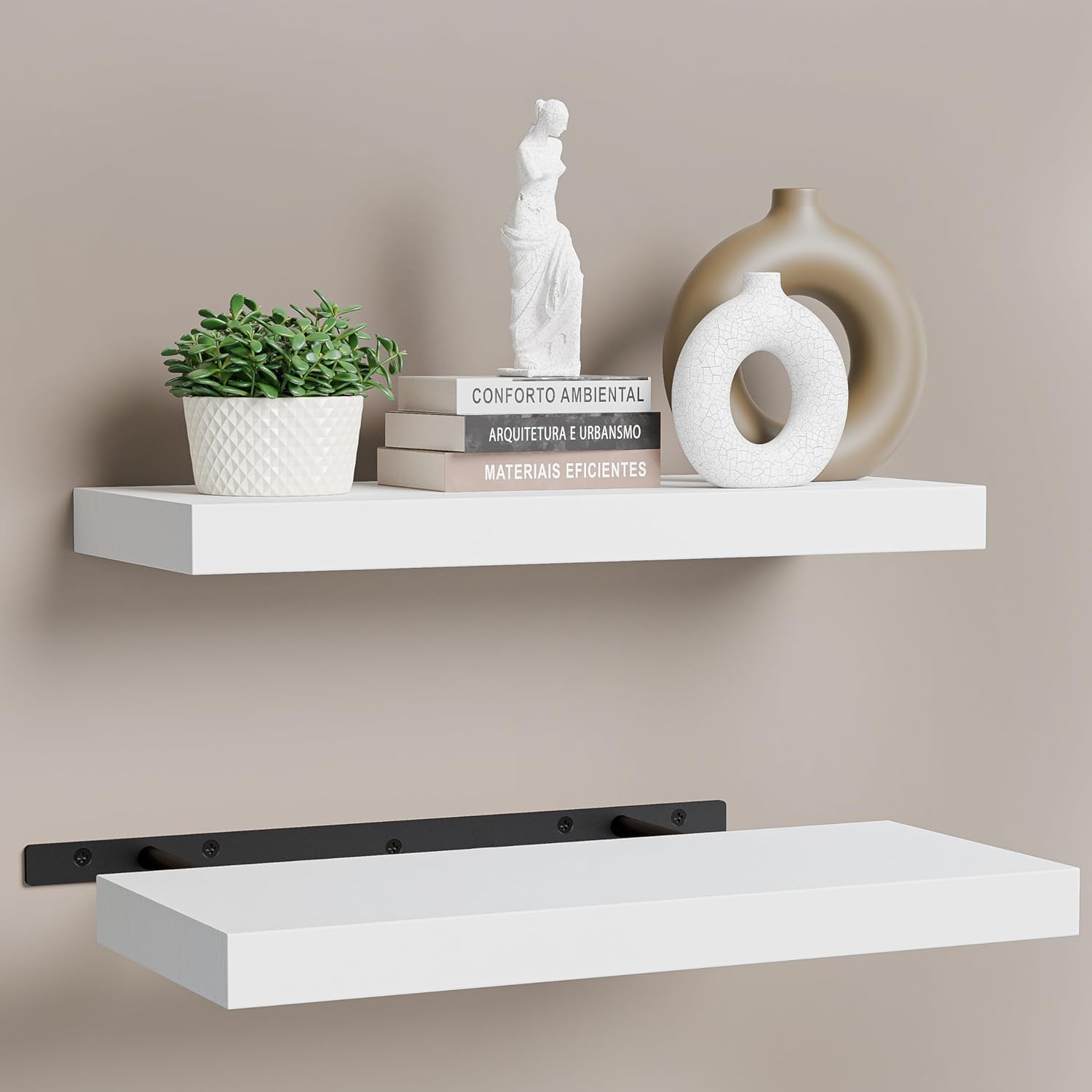 BATODA Set of 2 17 Inch White Floating Shelves Wall Mounted