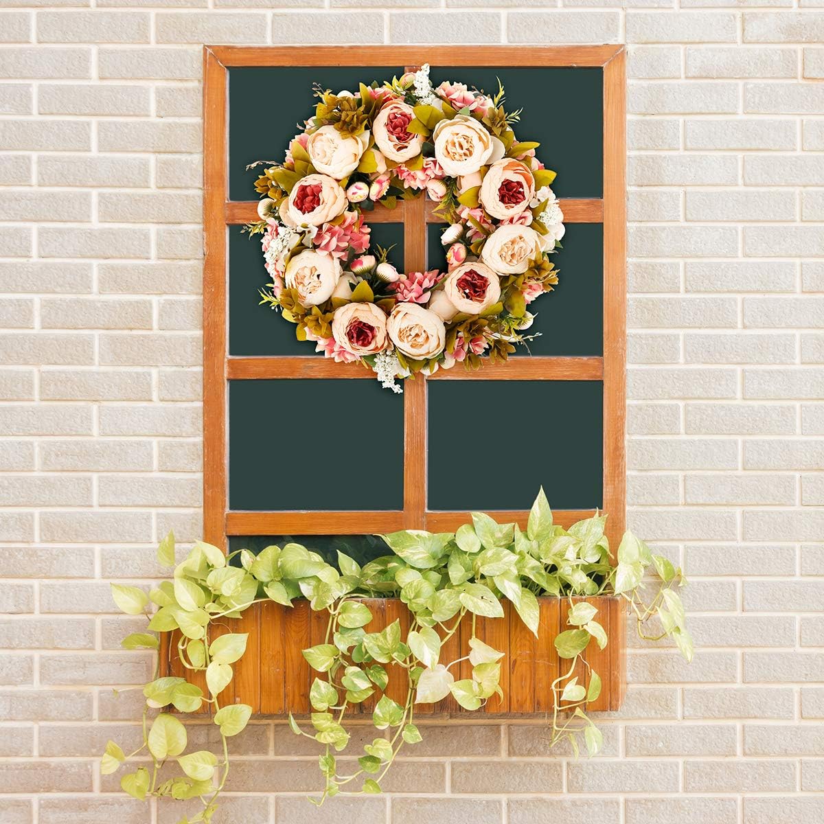 BOMAROLAN 19 Inch Artificial Peony Flower Wreath