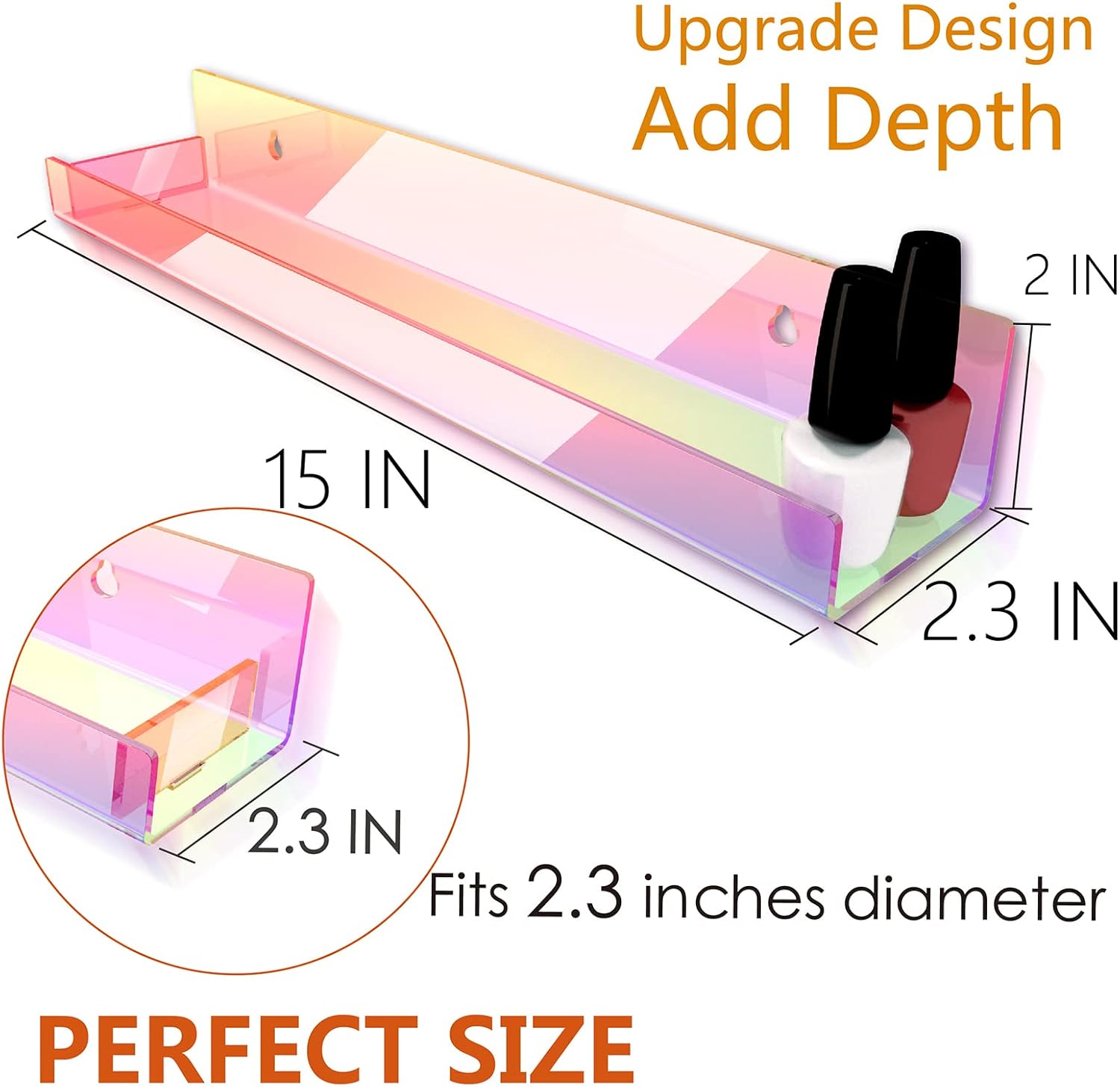 4 Pack 15 Inch Iridescent Acrylic Floating Wall Shelves