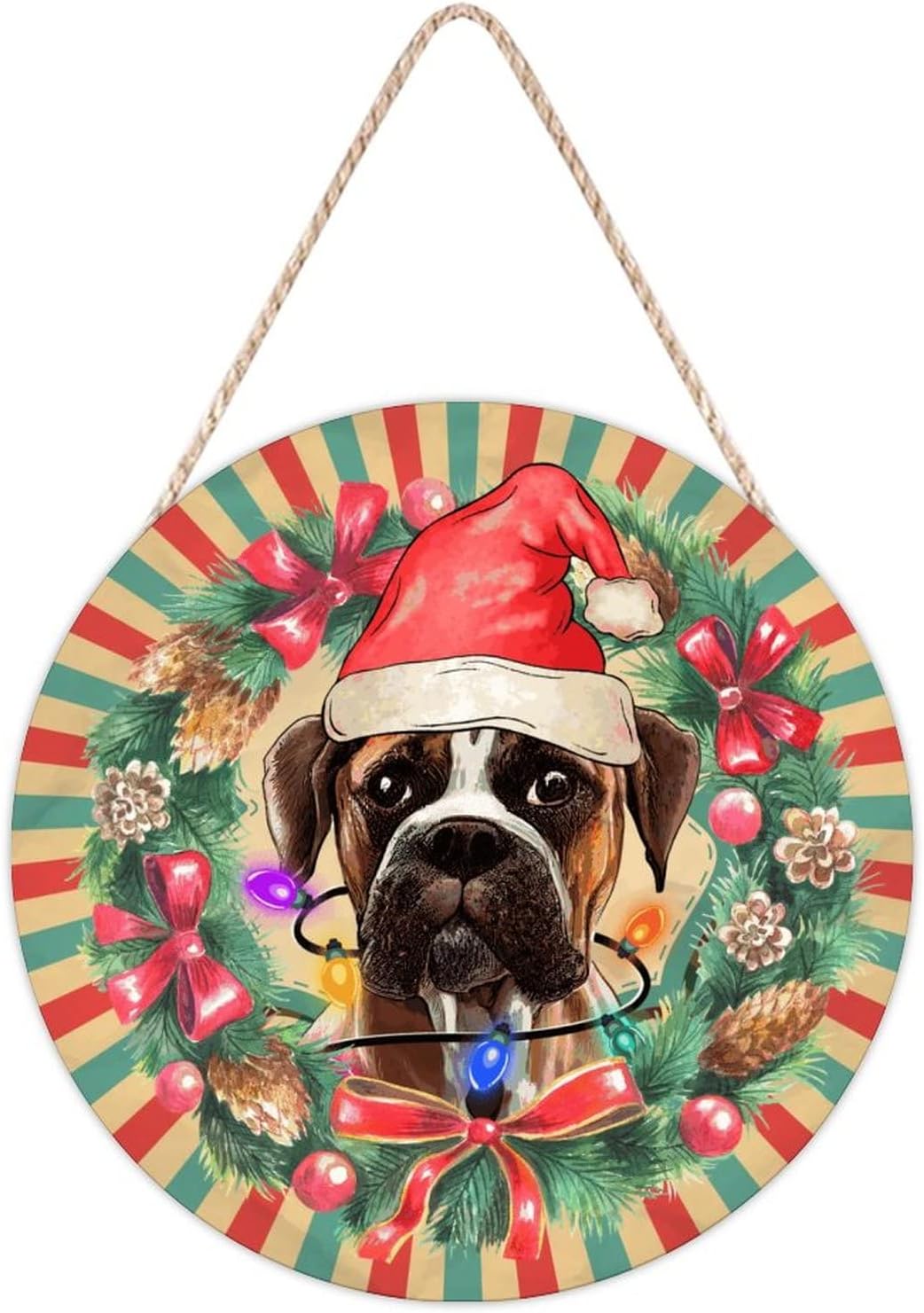 Farmhouse Door Hanger Santa Hat Wreath Wood Sign 10x10in