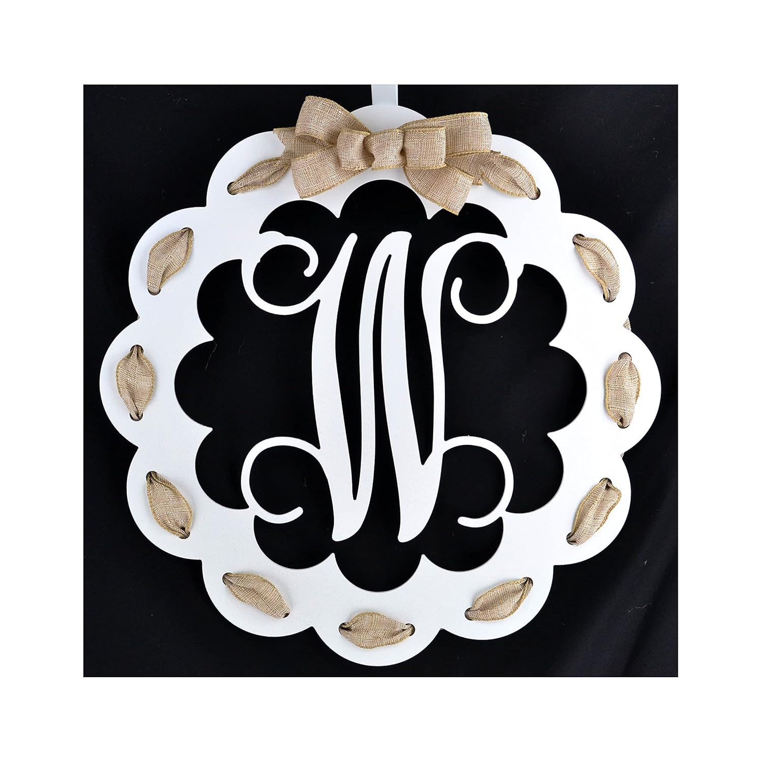 Monogrammed Wreath with Letter W White Burlap Door Hanger