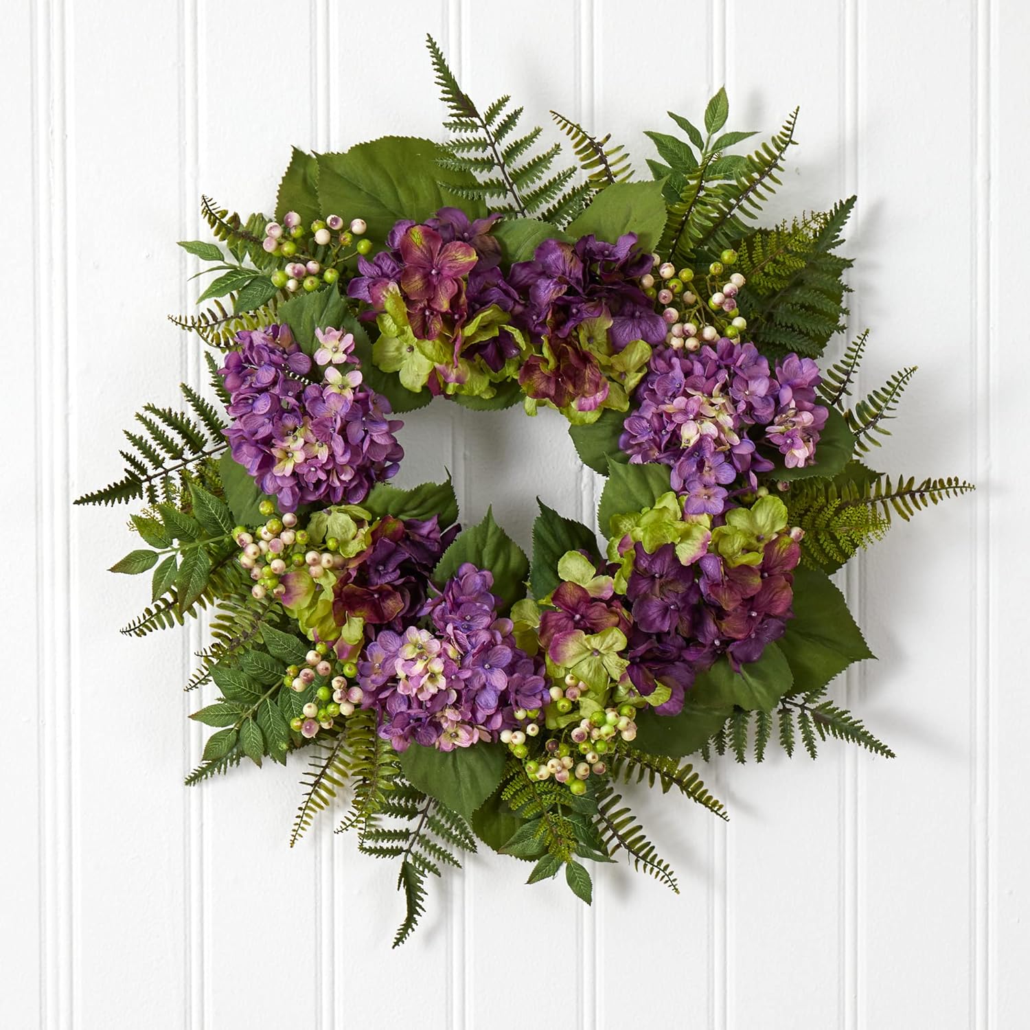 Nearly Natural 24in Artificial Hydrangea Berry Wreath