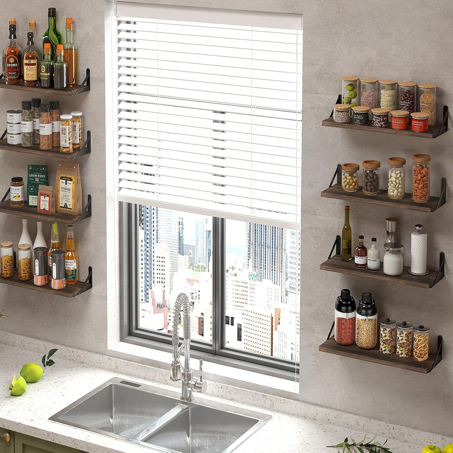 Fixwal Floating Shelves Set of 8 Rustic Wood Wall Shelves