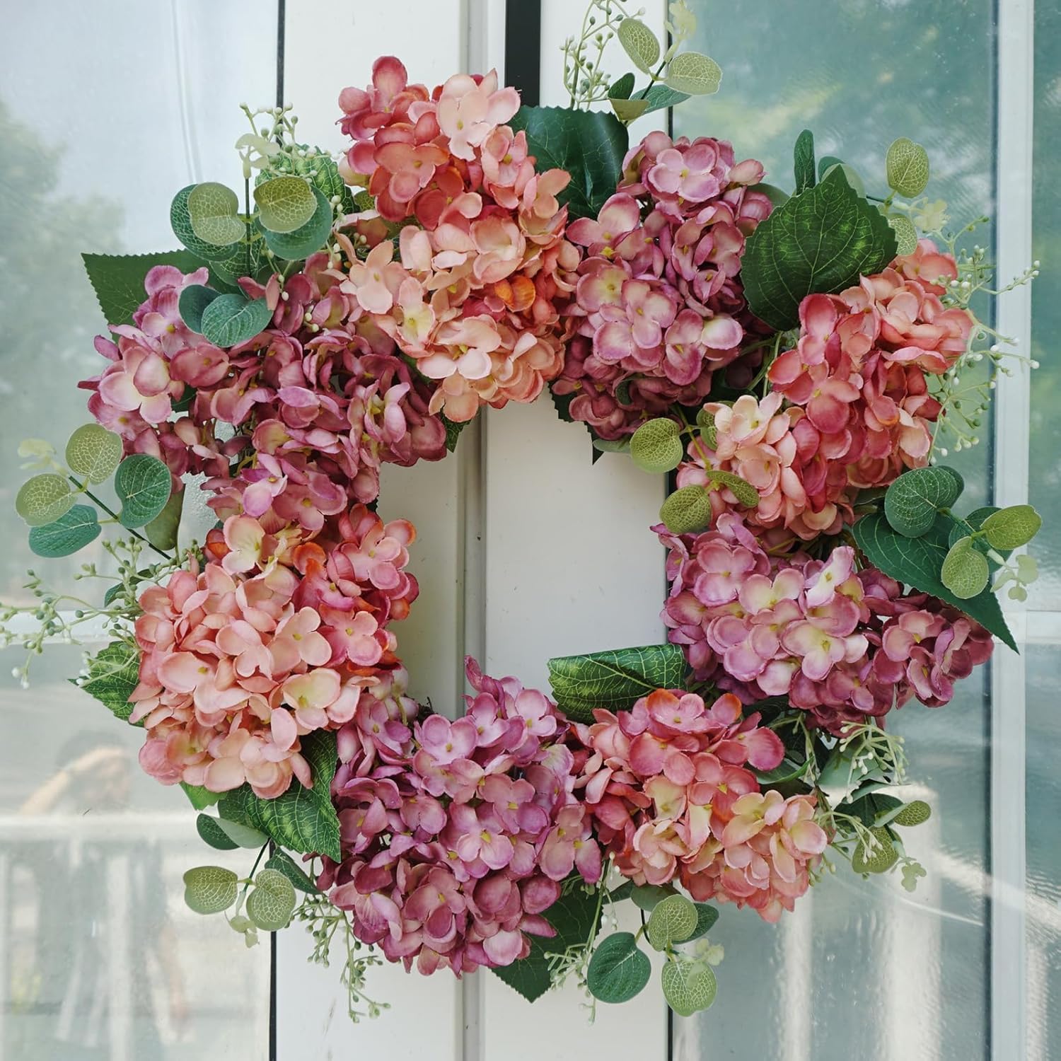 Hometrance 18 Inch Artificial Hydrangea Door Wreath