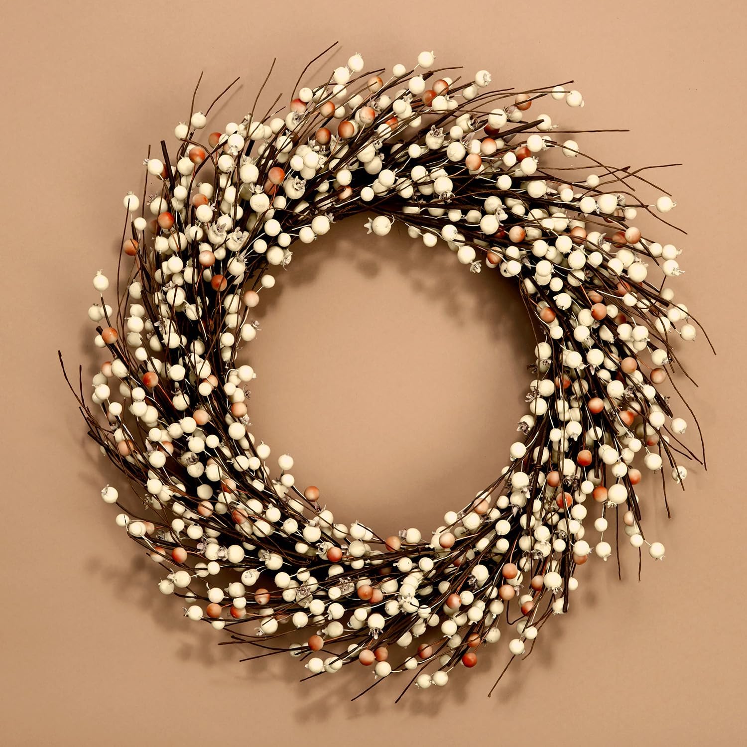 LampLust Cream Berry Grapevine Wreath for Front Door